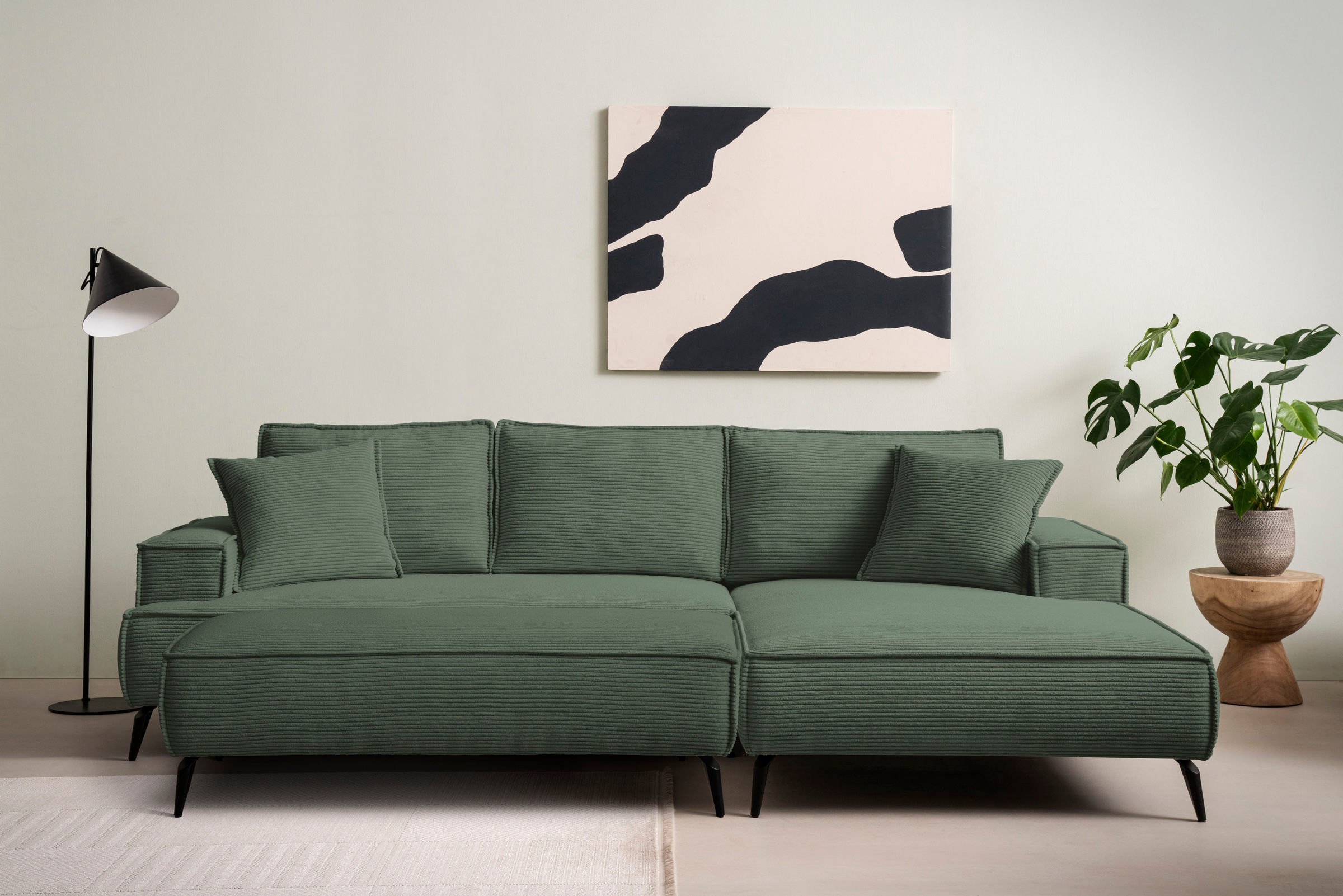 OTTO home Ecksofa "TVINNU Cord, L-Form, 275 cm, mit Hocker" stellbar zum Schlafsofa (Krokodilverbinder)