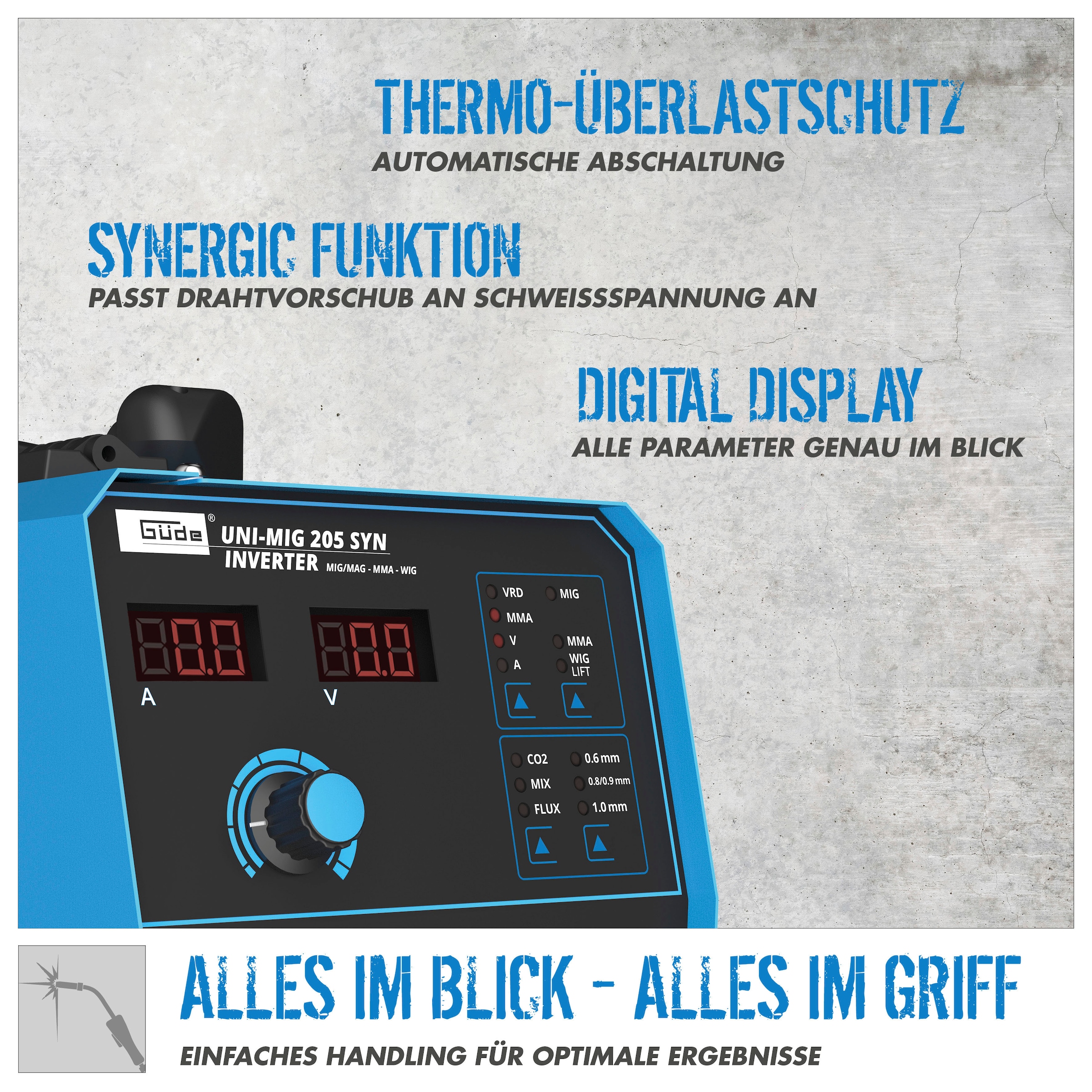 Güde Inverterschweißgerät »Universalschweissgerät »Uni-Mig 205 SYN««, (Komplett-Set, 13 tlg.)