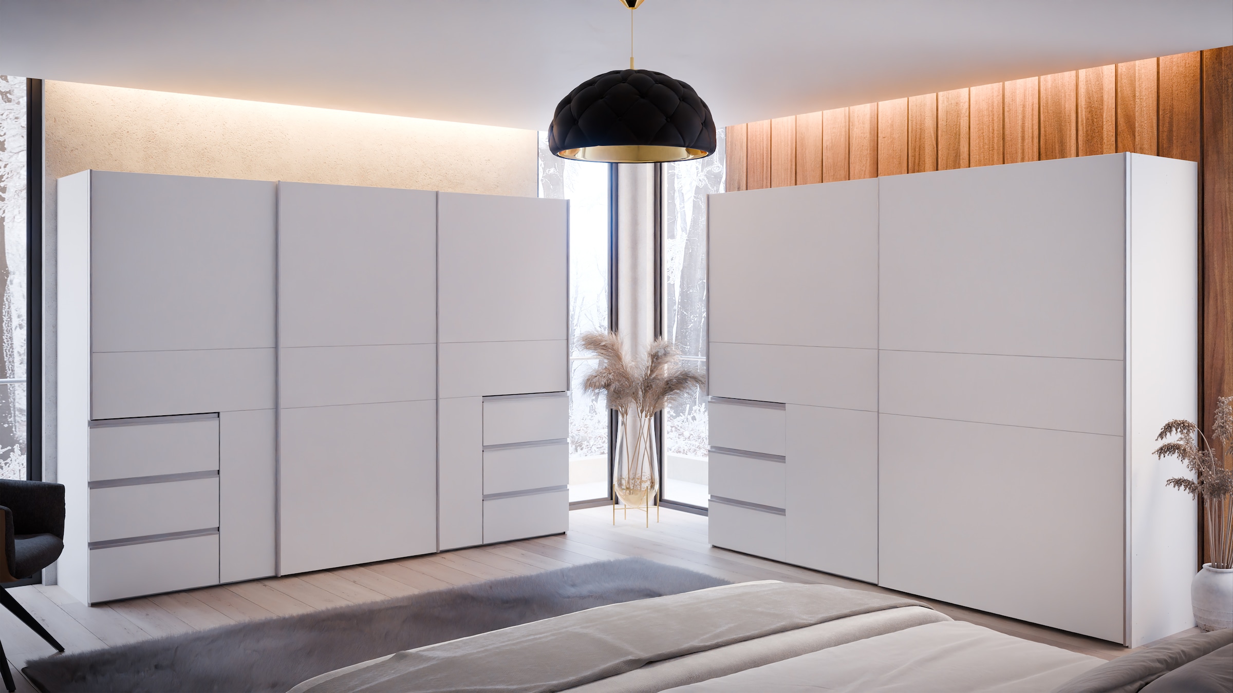 FORTE Schwebetürenschrank, Schwebetürenschrank, Stauraum, Schubkästen, erhältlich in 2 Dekoren