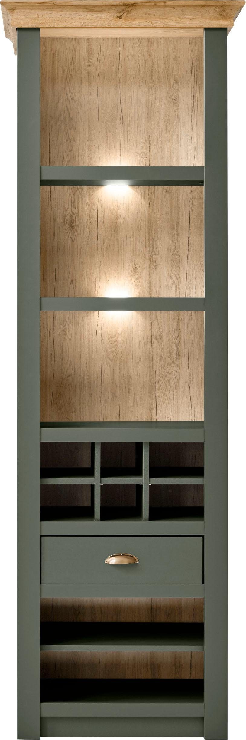 Home affaire Regal "Cambridge, Standregal im Landhausstil, Mehrzweckschrank, Hochschrank" schöne Kranzoptik, messingfarbene Metallgriffe, 207 cm hoch