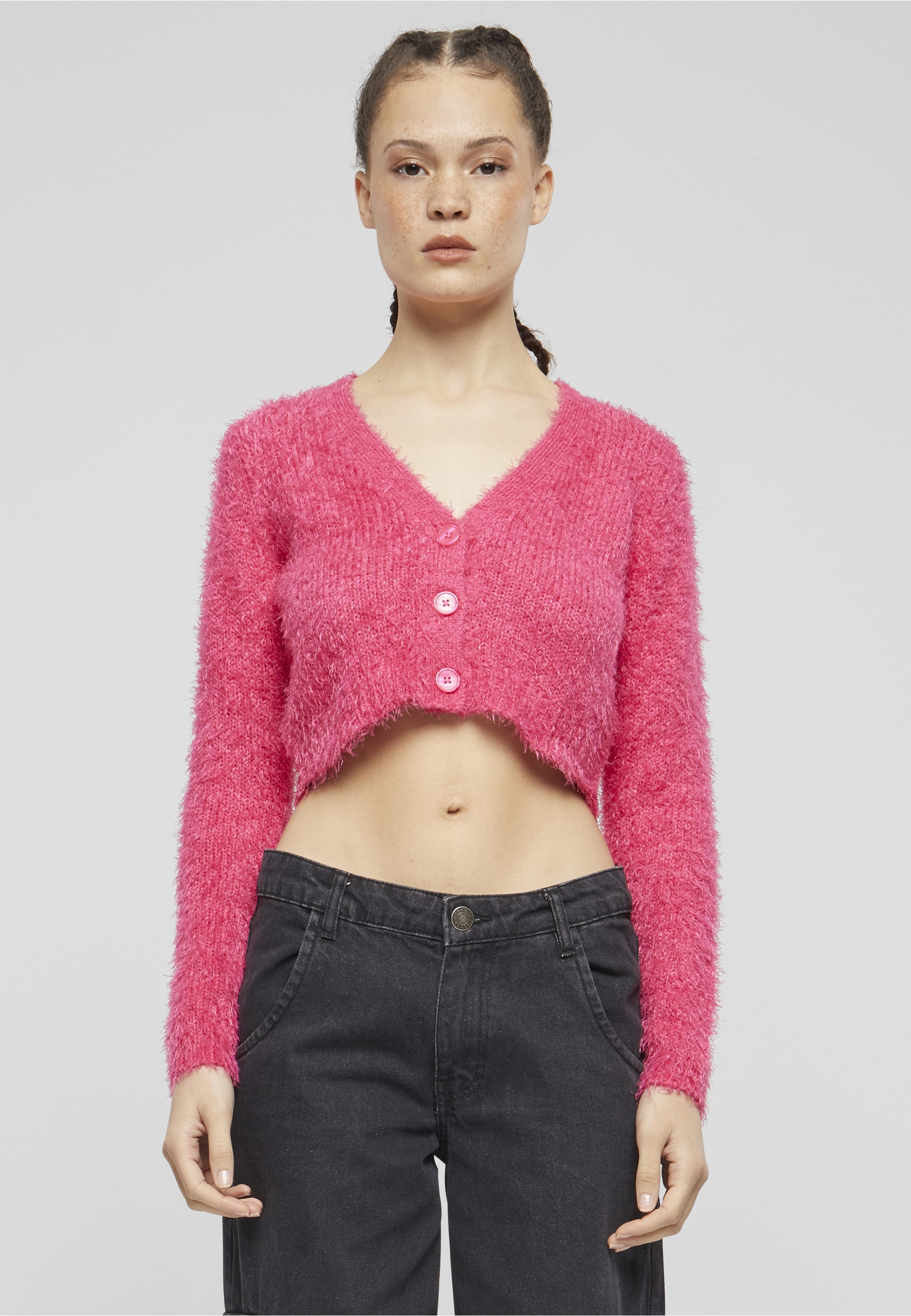 URBAN CLASSICS Strickjacke »Urban Classics Damen Ladies Cropped Feather Cardigan« 1 Stk.