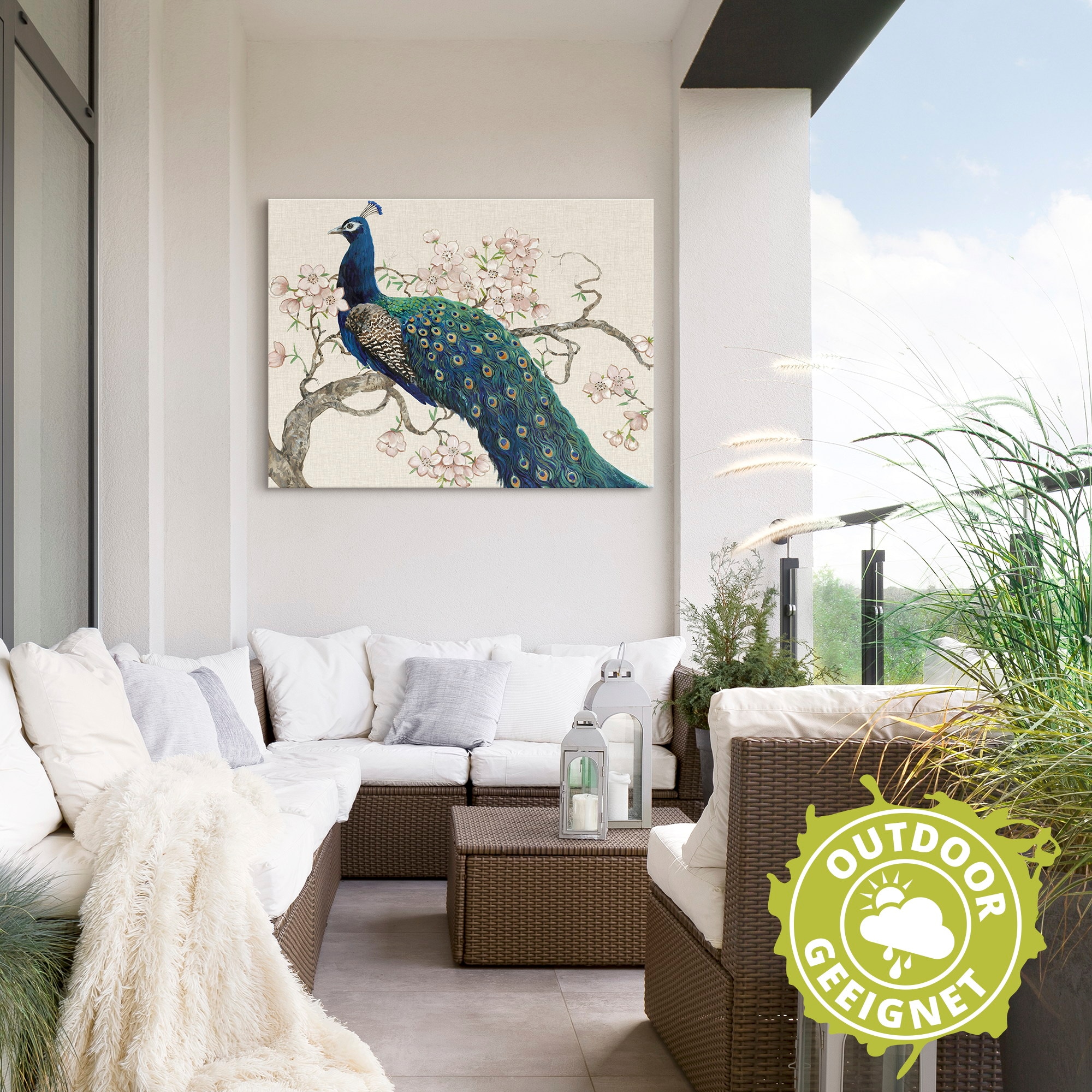 Artland Wandbild »Pfau & Blüten II«, Vögel, (1 St.), als Alubild, Outdoorbild, Leinwandbild, Poster in verschied. Größen
