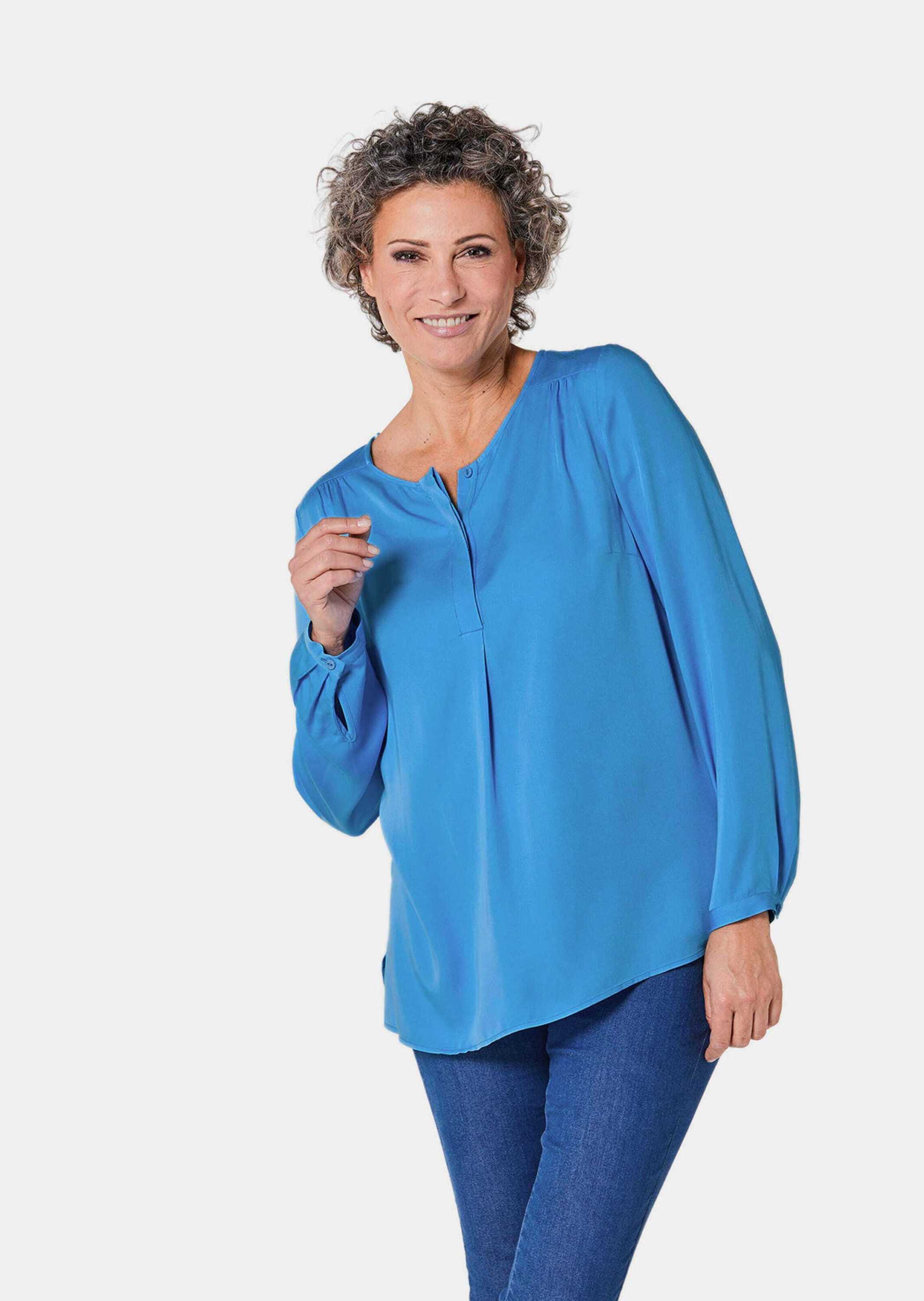 Thumbnail - GOLDNER Schlupfbluse "Kurzgröße Schlupfbluse mit modischem Kragen" mit Schulterpasse und Kräuselungen