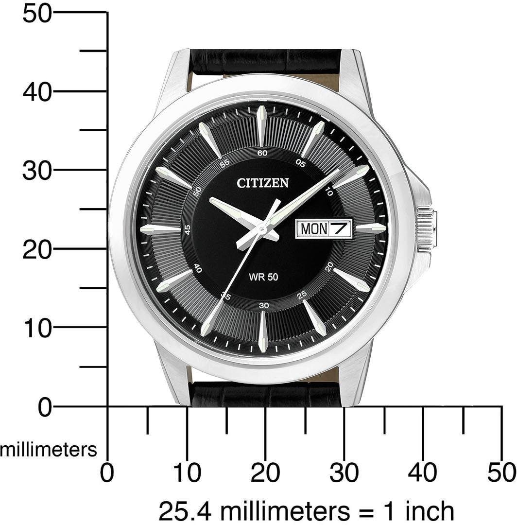Citizen Quarzuhr, Armbanduhr, Herrenuhr, Damenuhr, Lederarmband, Datum