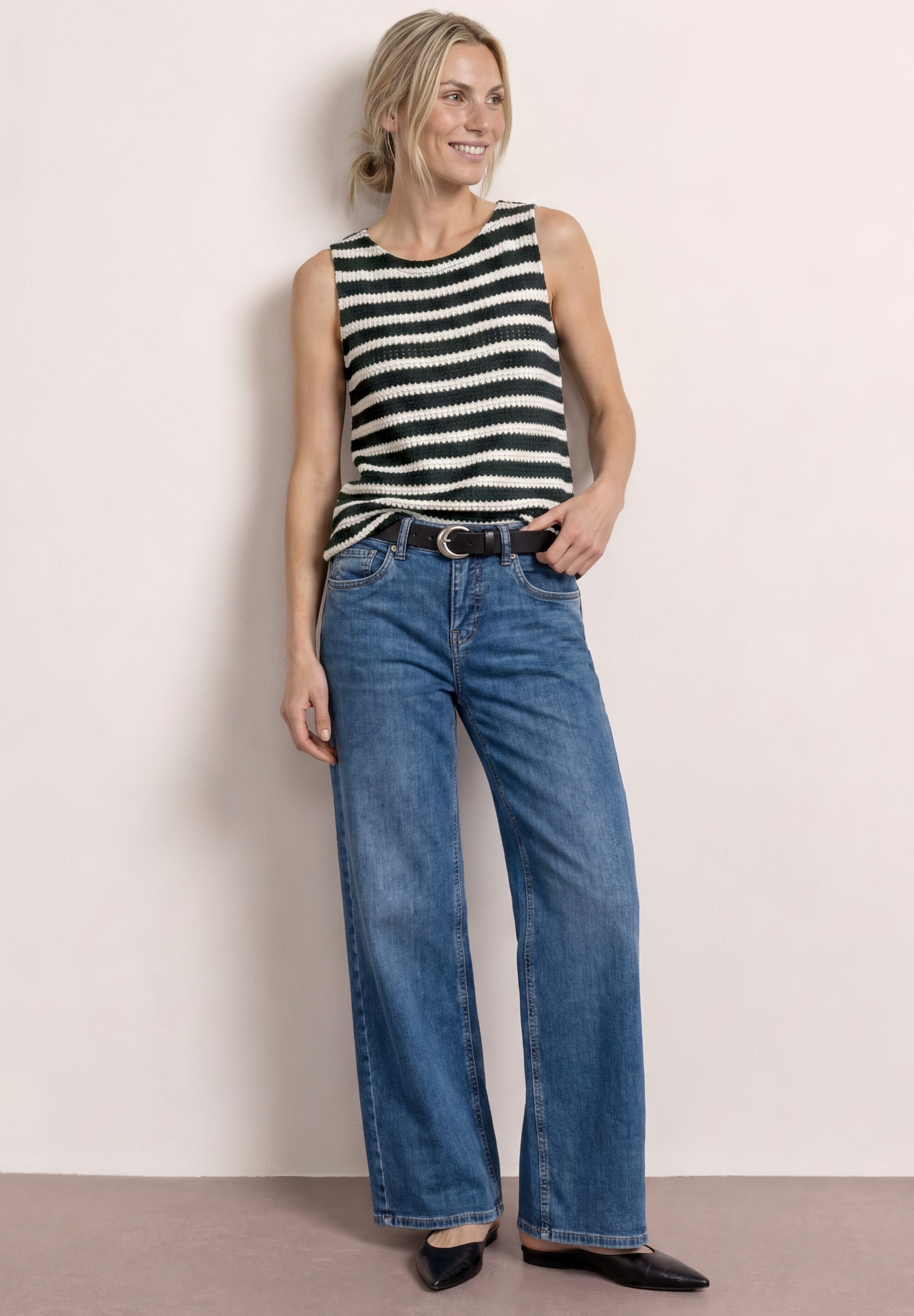 STREET ONE Stricktop Sommertop in Strick-Optik- gestreift