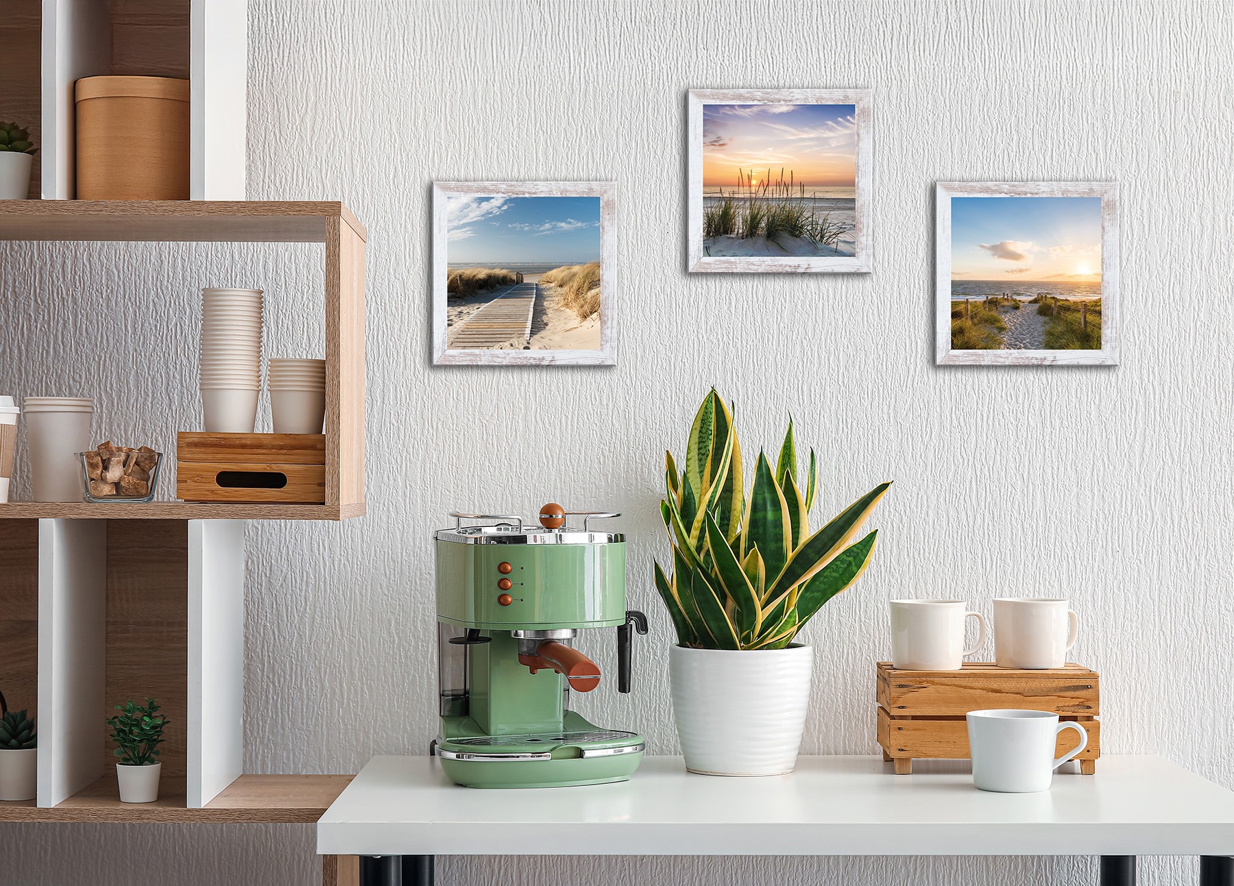 Bönninghoff Bild mit Rahmen »3er-Set gerahmte Bilder STRÄNDE 3x23x23 cm – Maritime Wanddeko« Düne | Meer | Strand 1 Stk. tlg. mehrteiliges Bilder-Set, harmonisch aufeinander abgestimmt