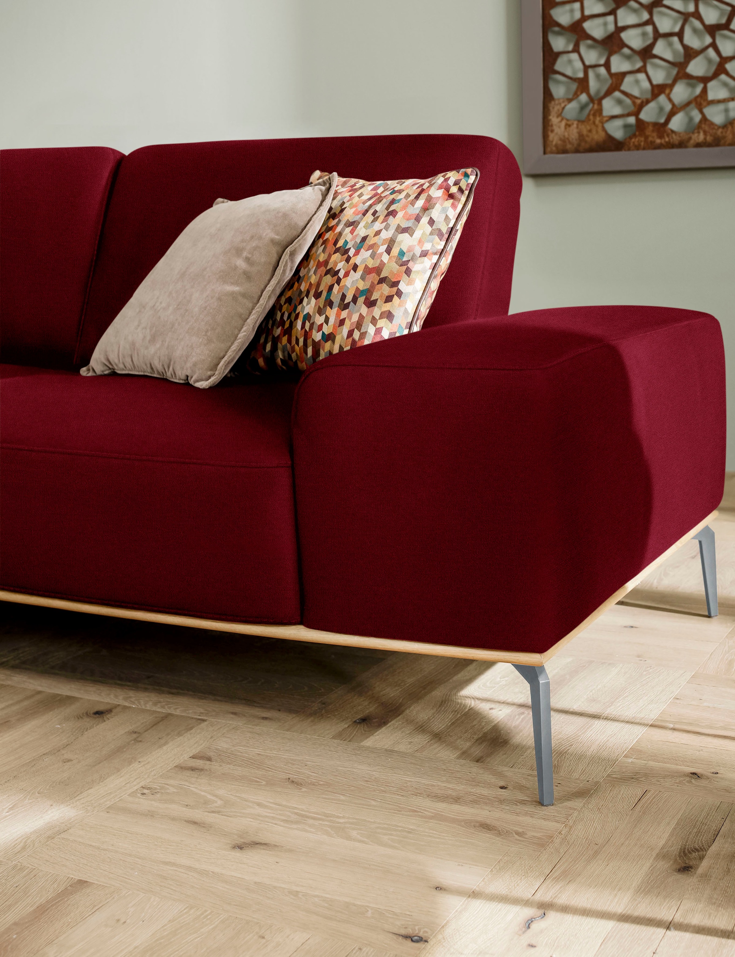 W.SCHILLIG Ecksofa »run, Designsofa mit tollem Sitzkomfort, bequem, L-Form«, mit elegantem Holzsockel, Füße in Silber matt, Breite 319 cm
