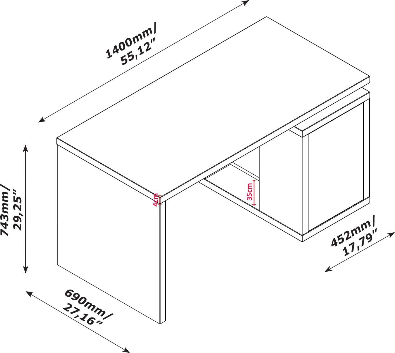 Composad Regal-Schreibtisch »PRATICO«, Schreibtisch mit 4 cm dicke Platten,1 Tür und drei offene Fächer