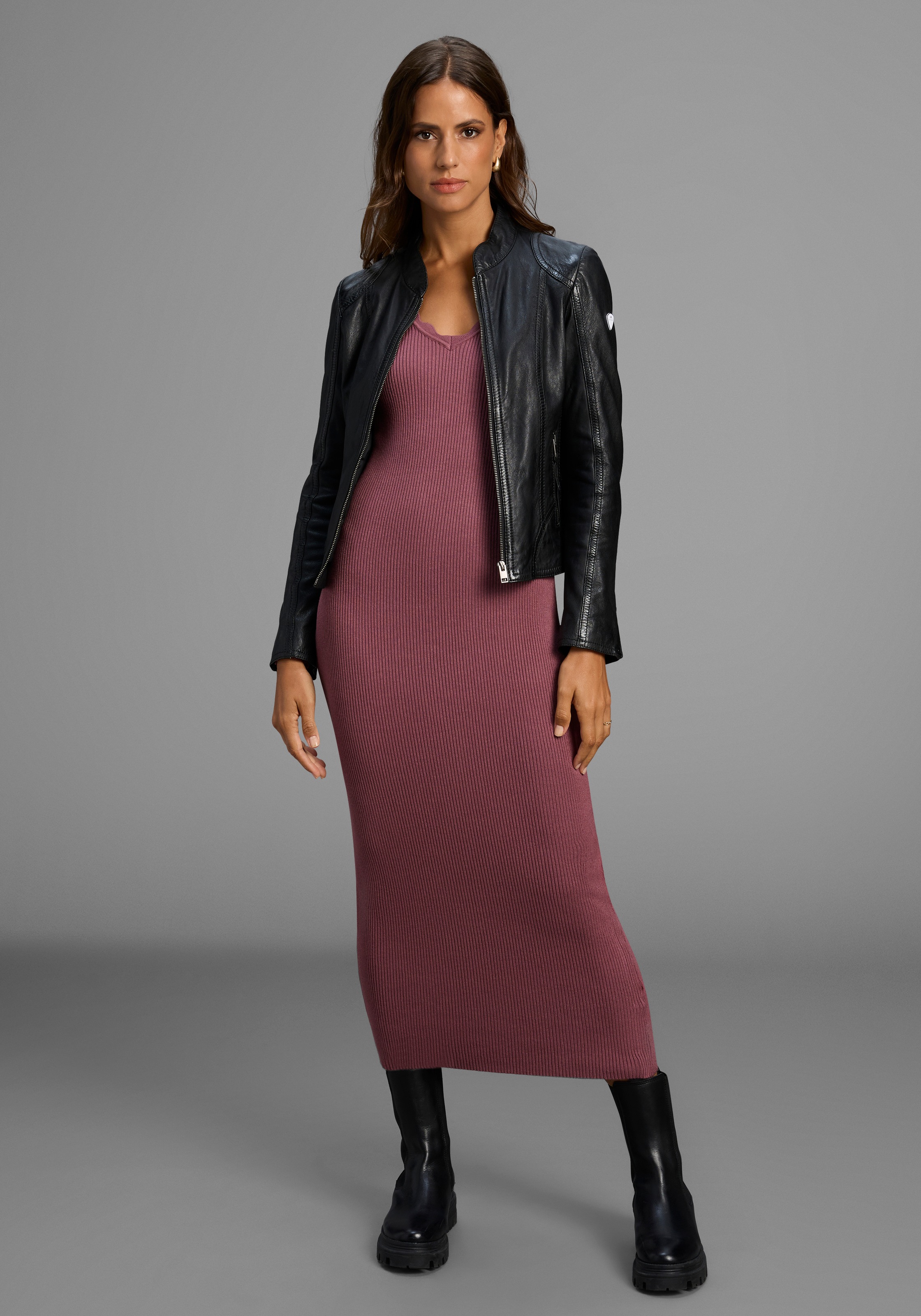 Strickkleid LAURA SCOTT, Damen, Gr. 36, N-Gr, rosa (dunkelrosa), Rippstrick, Obermaterial: 70% Viskose, 30% Polyamid, unifarben, Basic, figurbetont wadenlang, V-Ausschnitt, Kleider Strickkleid, in Midi-Länge mit femininen Wellenkanten - NEUE KOLLEKTION 3