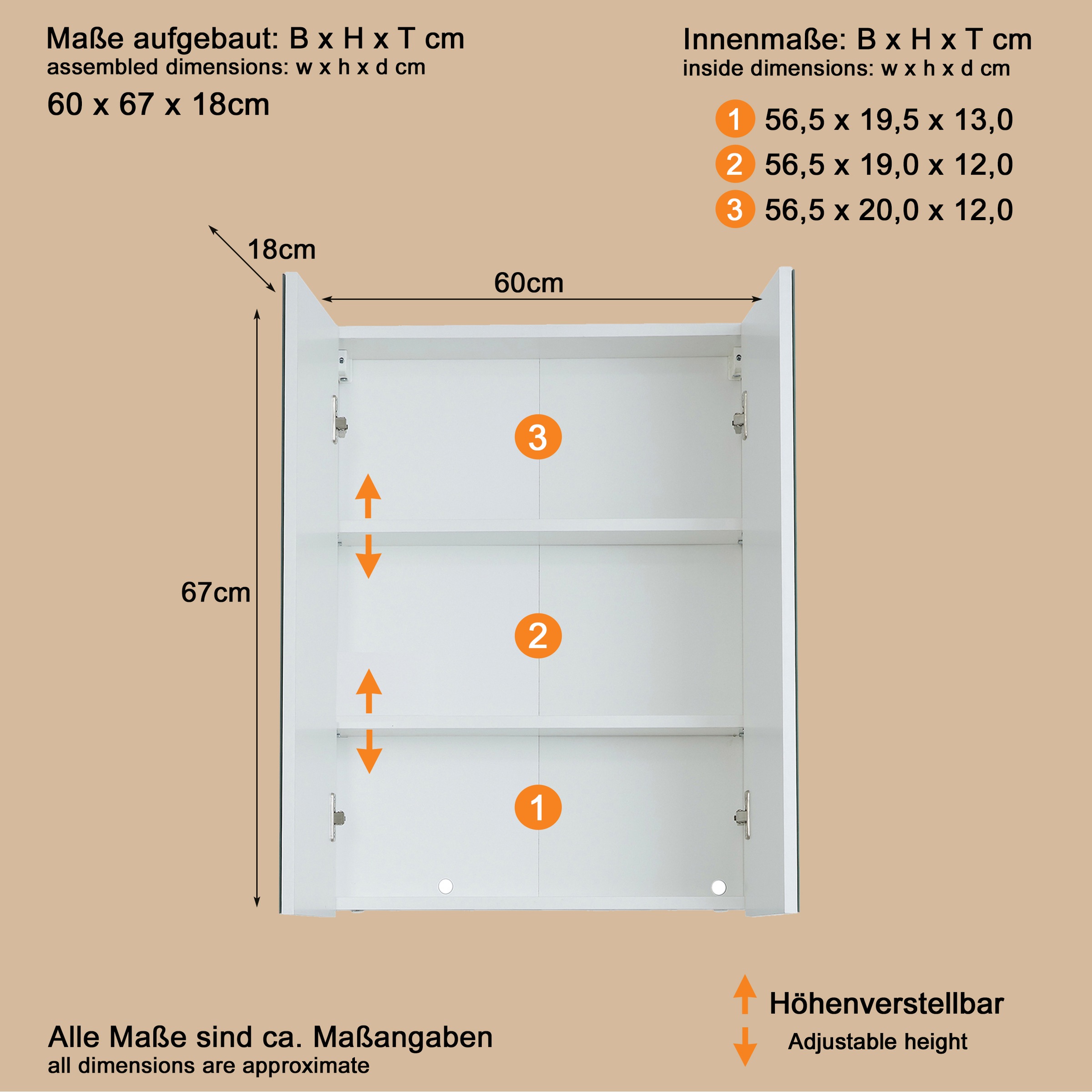 Thumbnail - welltime Spiegelschrank "Sovana" Badschrank wahlweise mit oder ohne Beleuchtung - (B/T/H) 60/18/67 cm