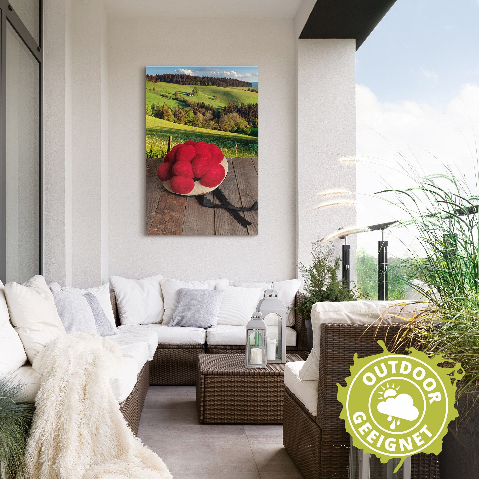 Artland Wandbild »Schwarzwälder Bollenhut auf Holztisch«, Wiesen & Baumbilder, (1 St.), als Alubild, Outdoorbild, Leinwandbild in verschied. Größen
