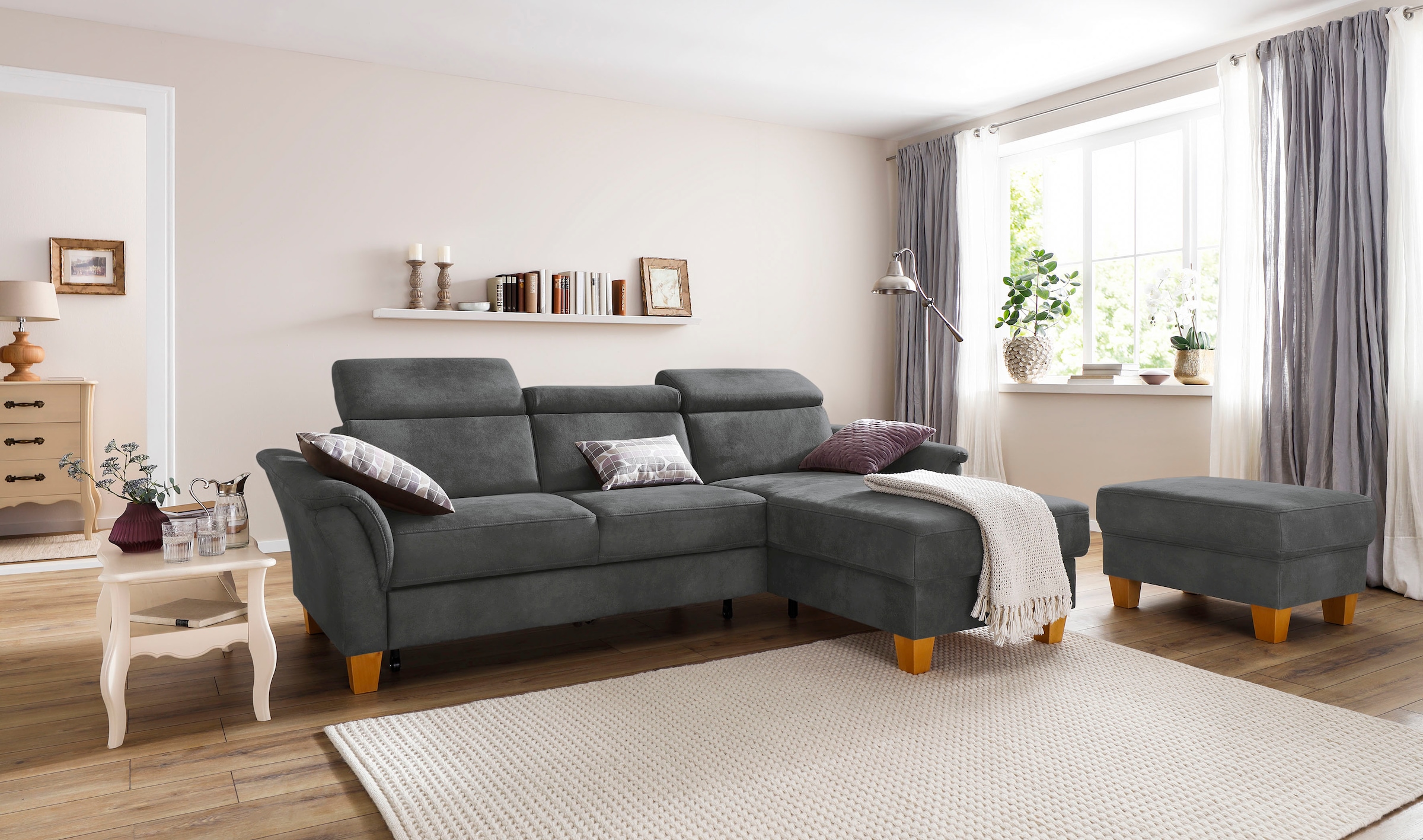 Home affaire Ecksofa »Conville L-Form«, Federkern, wahlweise mit Bettfunktion und Bettkasten bzw. Stauraum