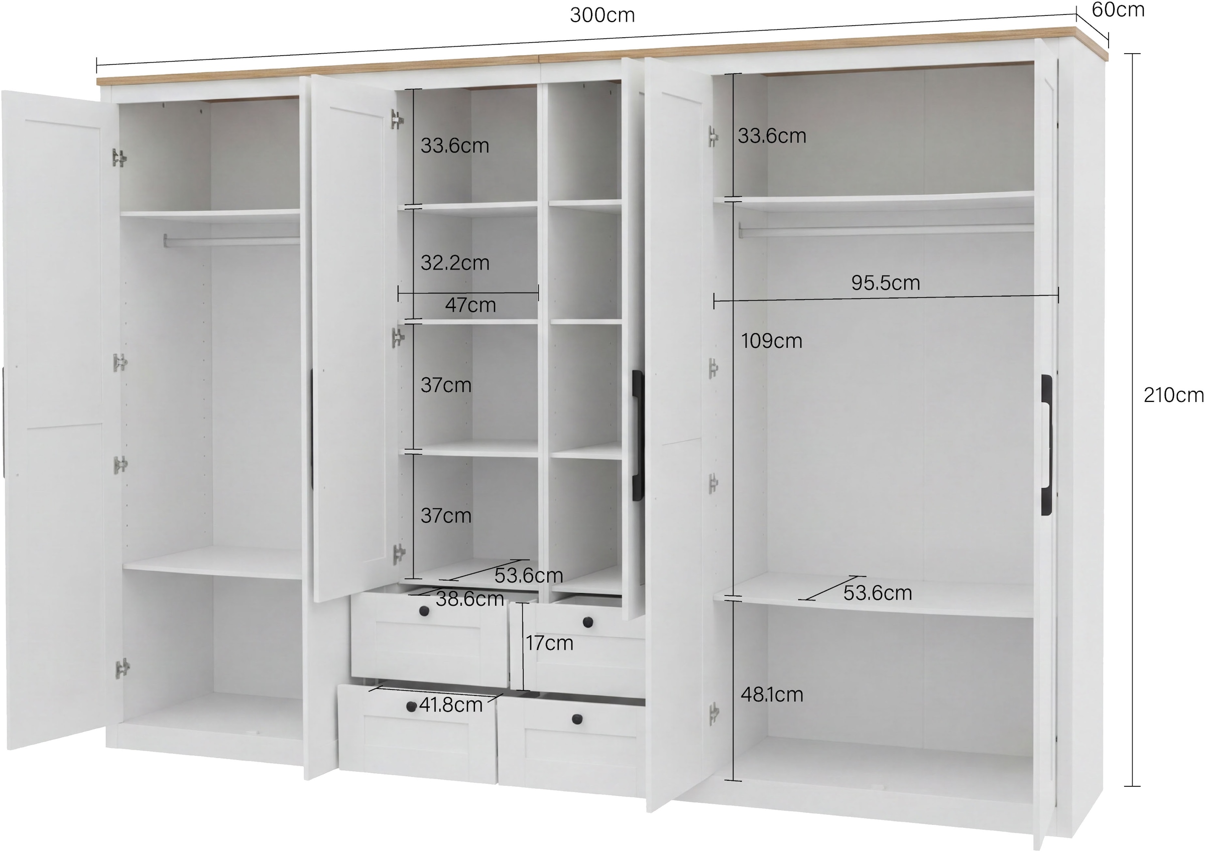 OTTO home Kleiderschrank »Büsum Schlafzimmer Schrank mit 6 Türen und Spiegel« Schlafzimmerschrank Landhaus Design Garderobe Schrank Bestseller