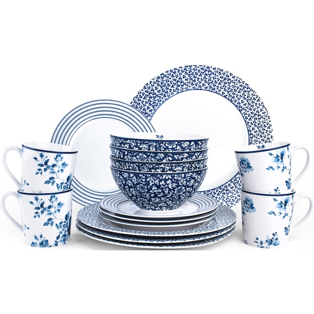 LAURA ASHLEY BLUEPRINT COLLECTABLES Kombiservice »Geschirr-Set, Service  China Rose, Sweet Allysum, Floris, Candy Stripe«, (Set, 16 tlg., Geschirrset),  16 Teile, für 4 Personen | BAUR