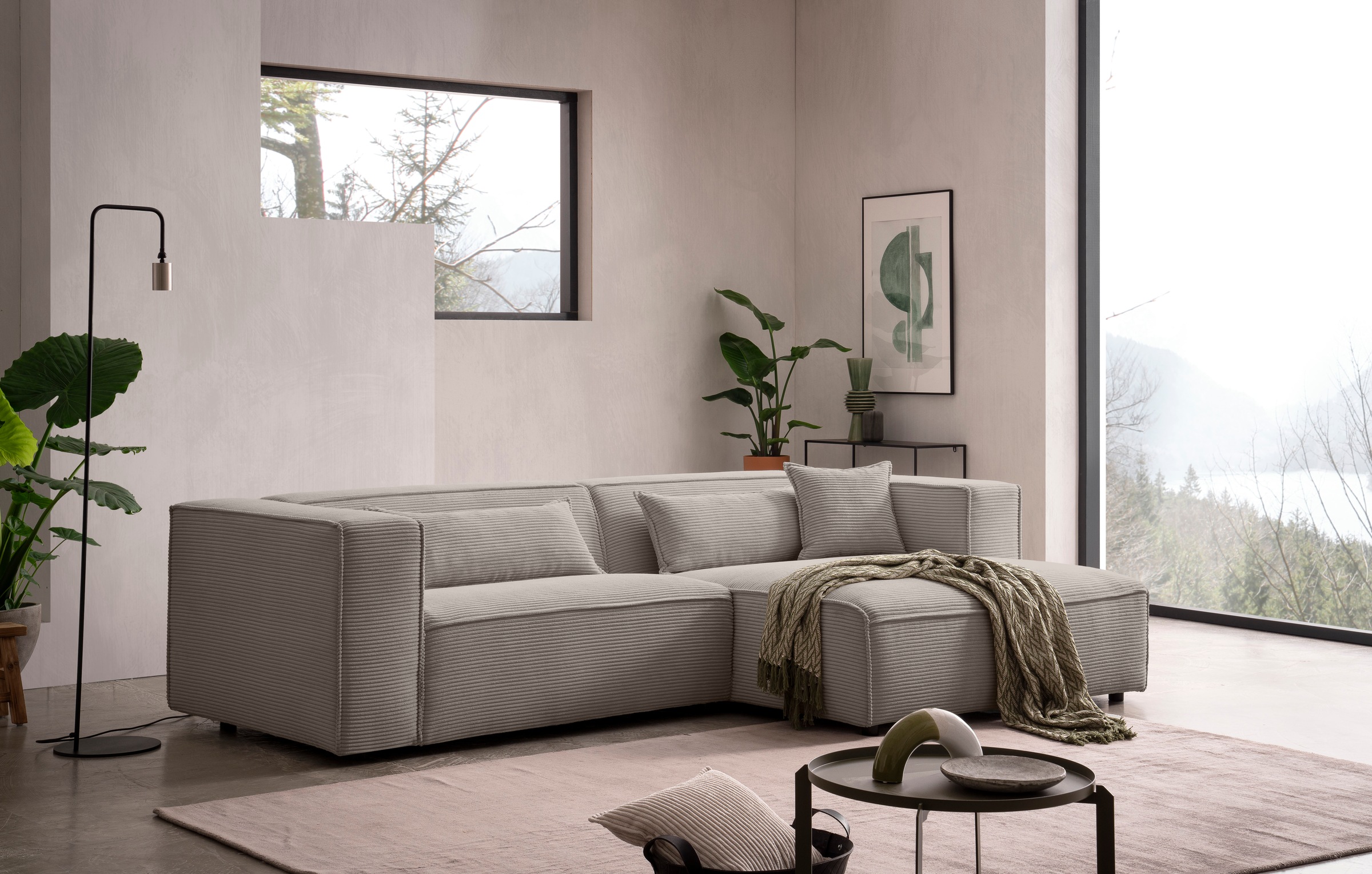 LeGer Home by Lena Gercke Ecksofa "PIARA mit Kedernaht, Cord, Leinenoptik o günstig online kaufen