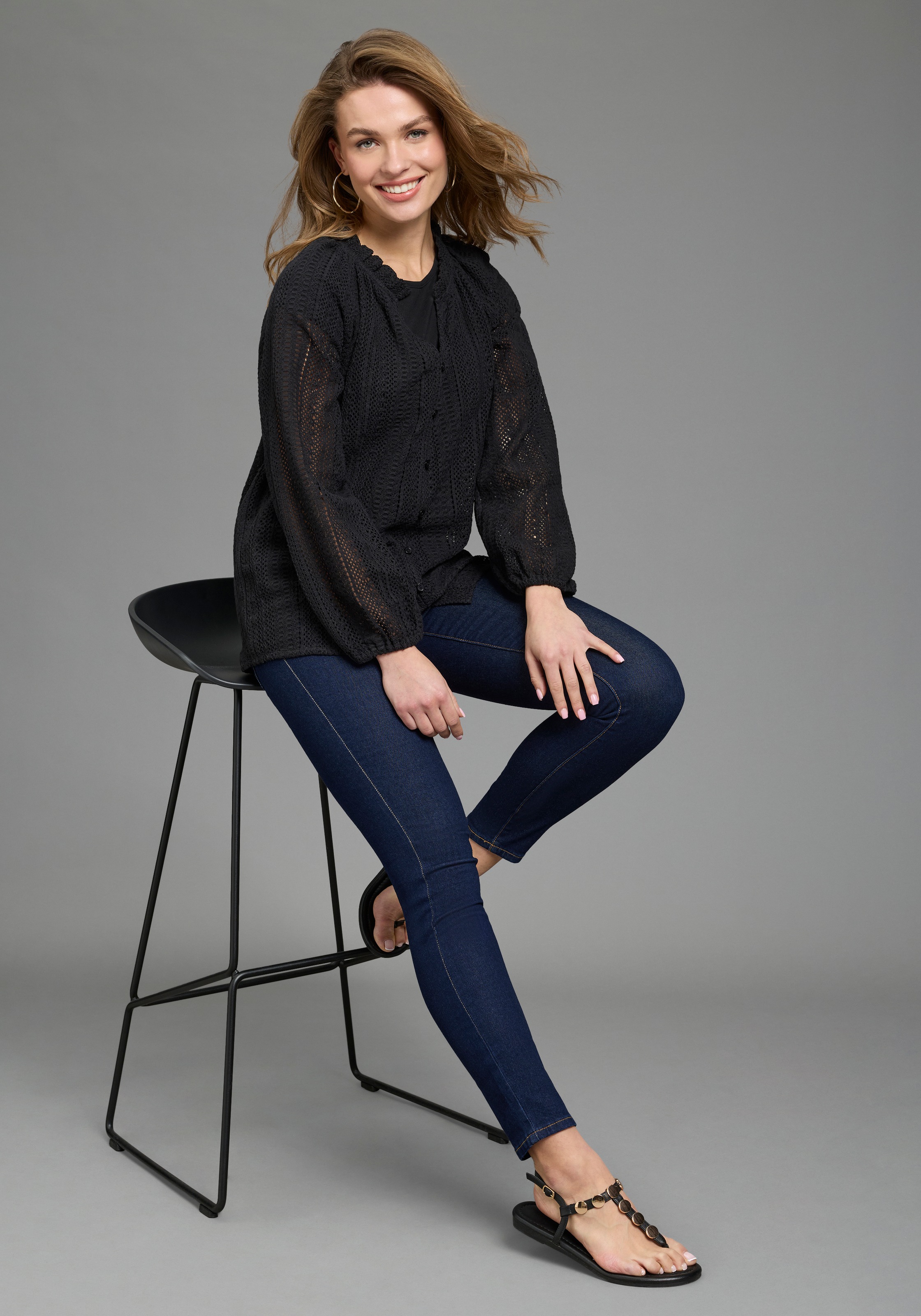 Laura Scott Shirtbluse in Häkeloptik, aus Baumwolle