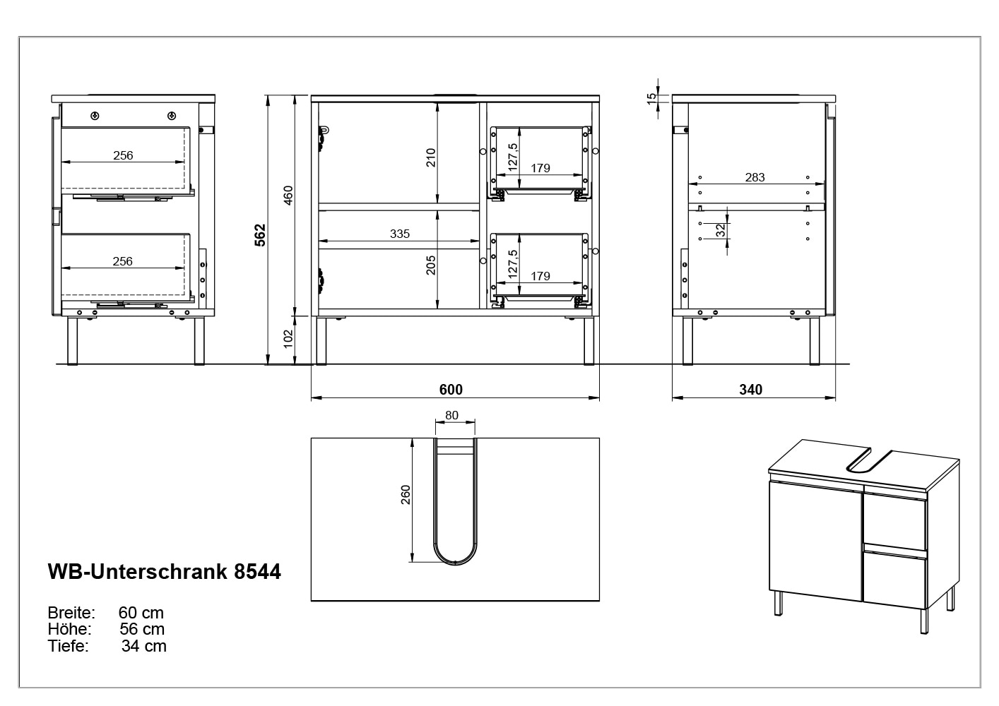 GERMANIA Waschbeckenunterschrank »Scantic«, (1 St.), mit Siphonausschnitt