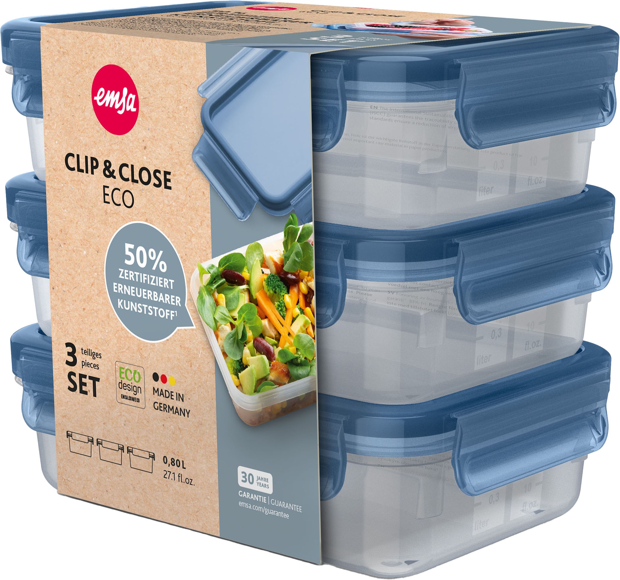 Emsa Frischhaltedose "Clip & Close Eco" Set, 3 tlg. 3x 0,8 l, 100% dicht, m günstig online kaufen