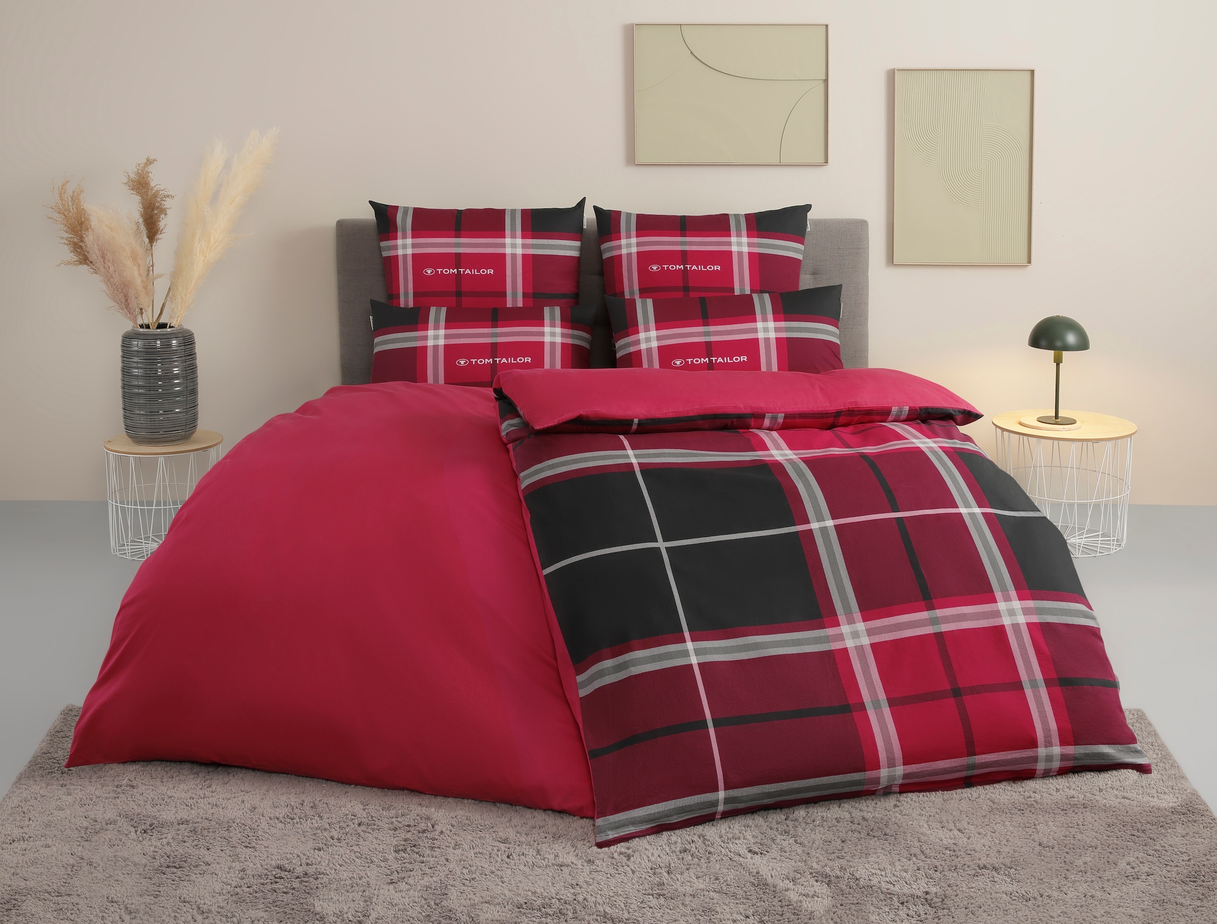 TOM TAILOR HOME Wendebettwäsche "Eric in Gr. 135x200 oder 155x220 cm" 3 Stk. mit Reißverschluss, mit GRATIS-Zugabe: Sportbeutel aus 100% Baumwolle