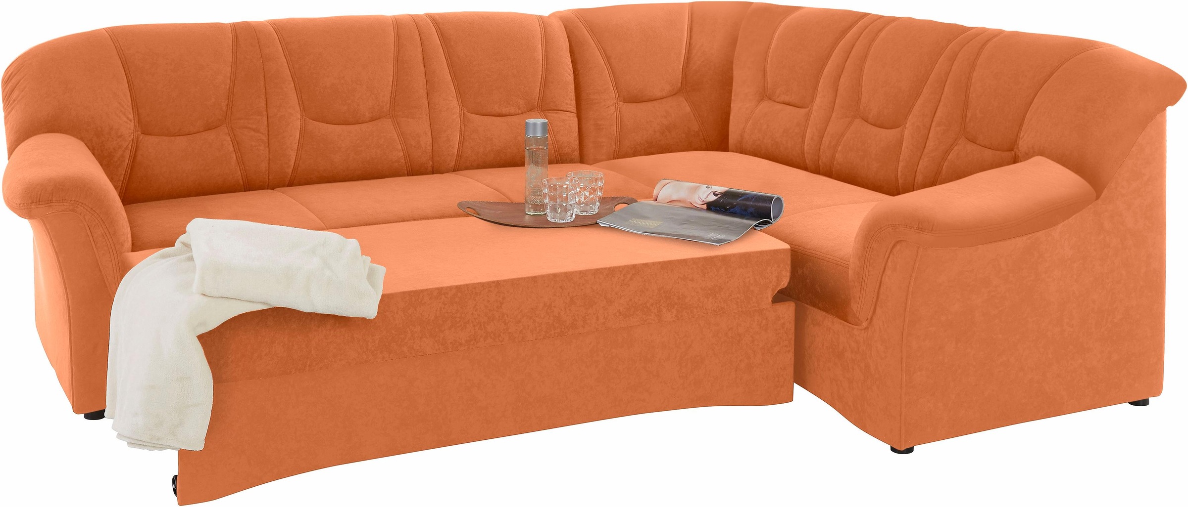 Ecksofa DOMO COLLECTION "Sarafina zeitlos&bequem, optional mit Federkern, Breite 240cm, L-Form", orange (terrakotta), B:240cm H:83cm T:190cm, Microfaser PRIMABELLE (100% Polyester) / Struktur (90% Polyester; 10% Polyacryl);Luxus-Microfaser (92% Polyester, 5