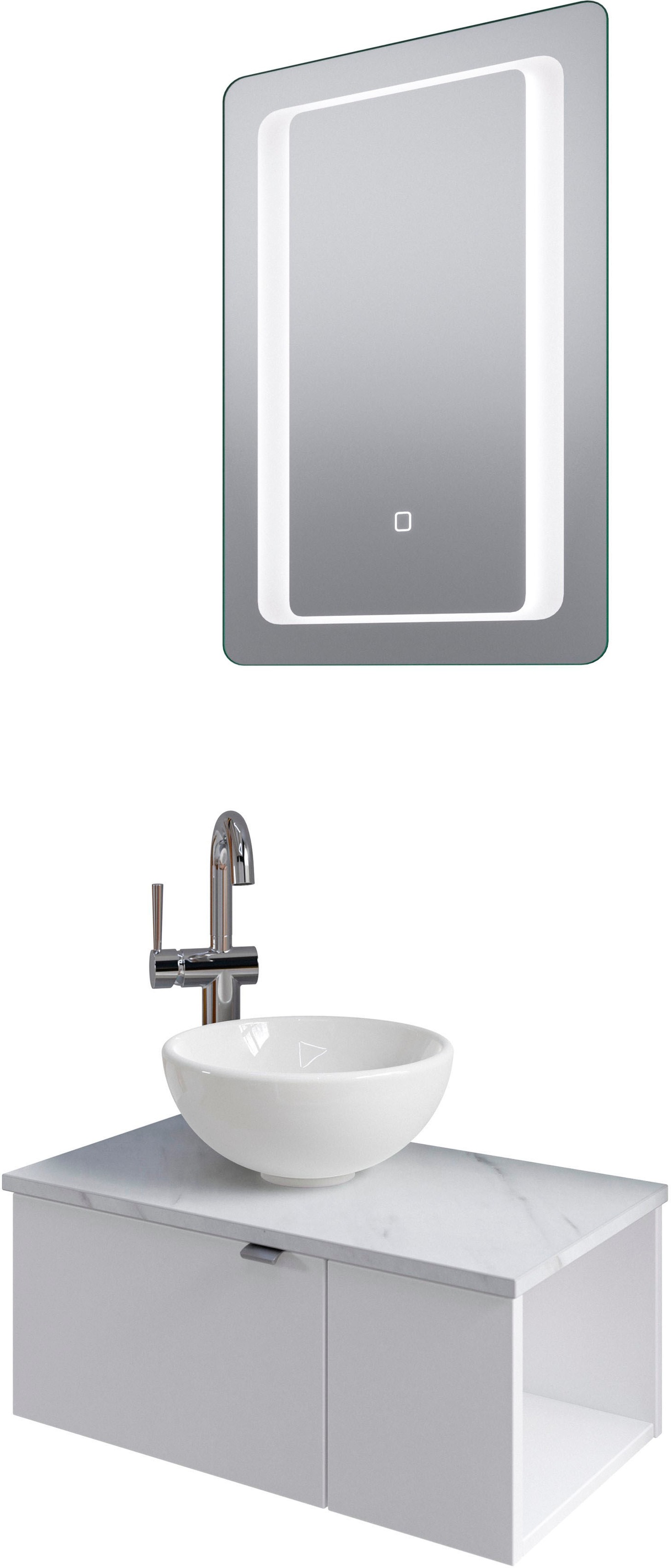 Saphir Badmöbel-Set »Serie 6915«, (4 St.), Gäste-Bad, 61 cm breit, mit LED-Spiegel, offenem Fach und 2 Türen