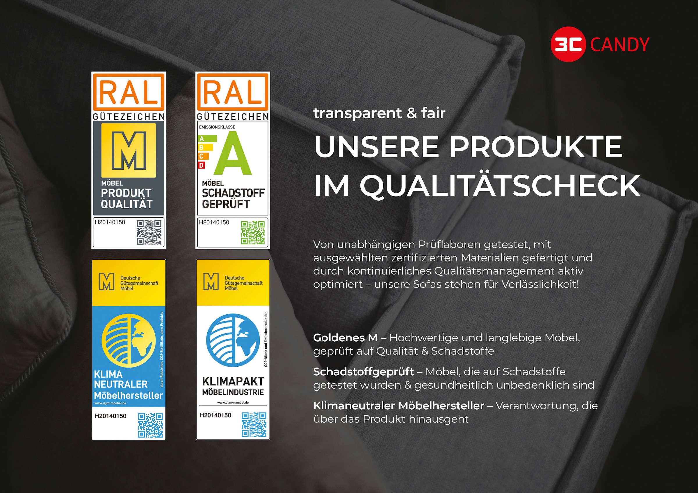 3C Candy 3-Sitzer »Beatrice, extravagantes Megasofa, bequem, Küchensofa, Breite 225cm« mit Rückensteppung im Rautenmuster, Samt Optik, auch in Fellimitat