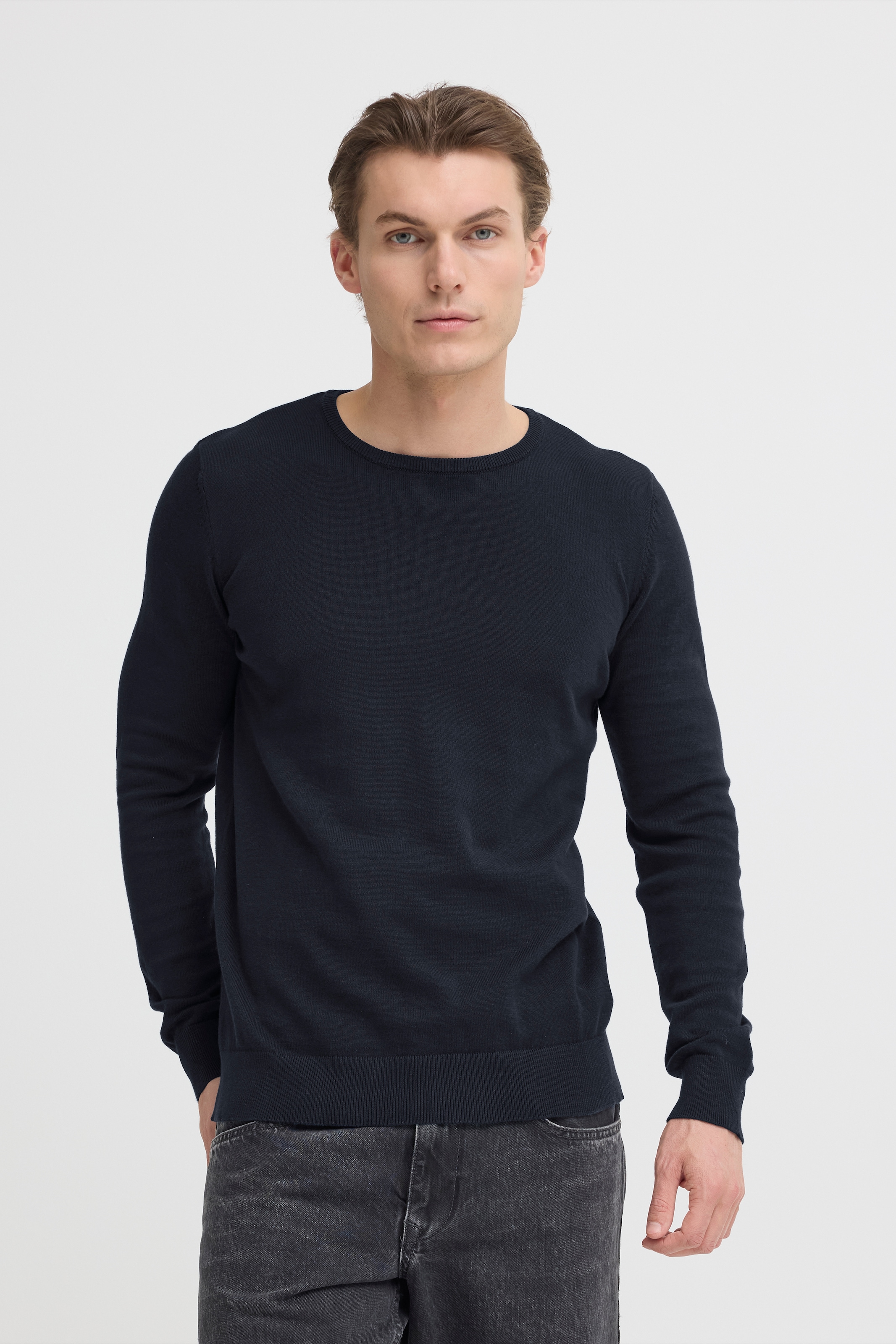 Blend Strickpullover "BHBRAY CREW KNIT" mit Rundhalsausschnitt, aus Baumwolle, Regular Fit, Langarm, unifarben