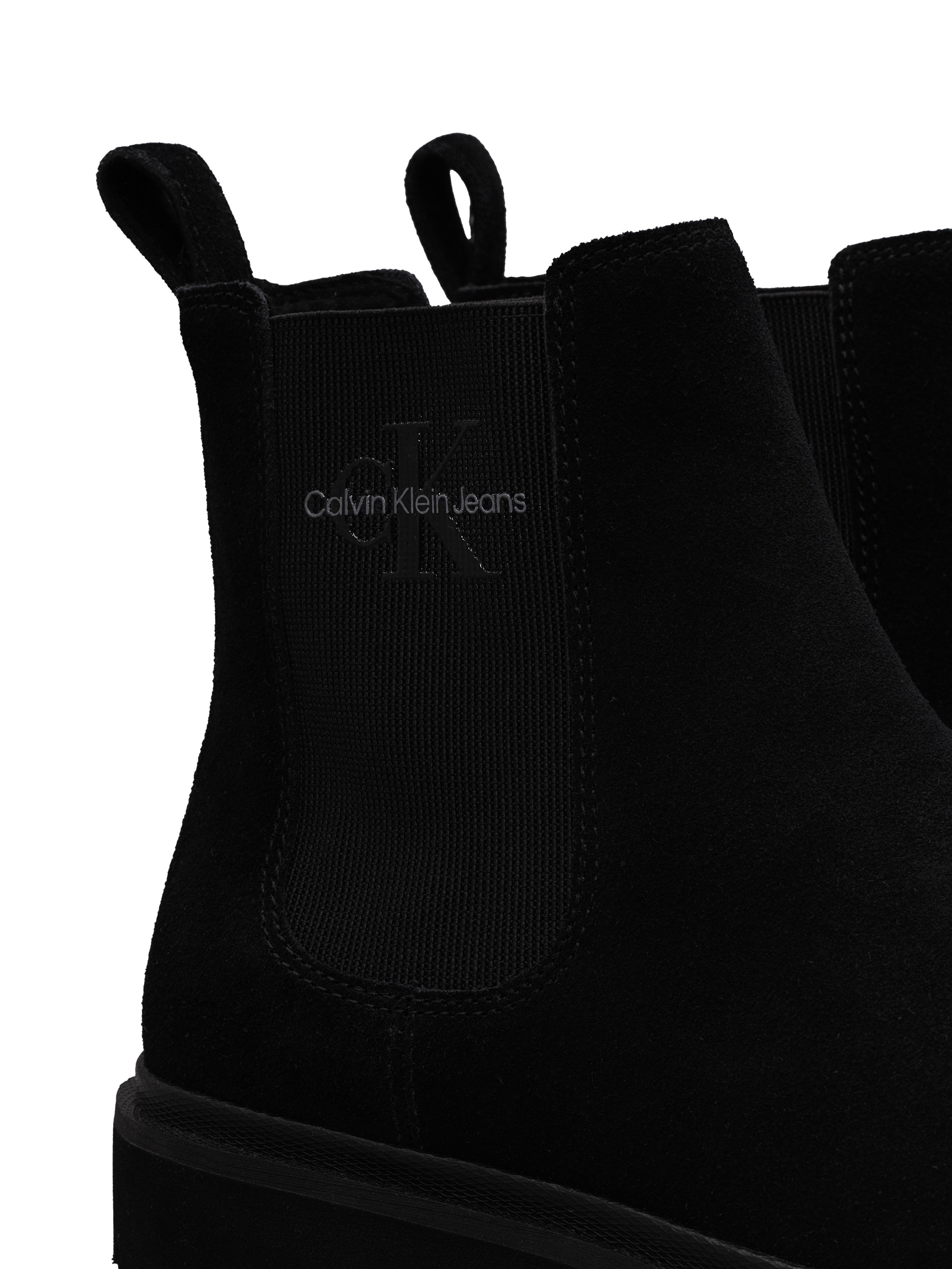 Calvin Klein Jeans Chelseaboots »EVA BOOT MID CHELSEA ICONIC DR«, Blockabsatz, Schlupfboots, Stiefelette mit seitlichem CK-Logo