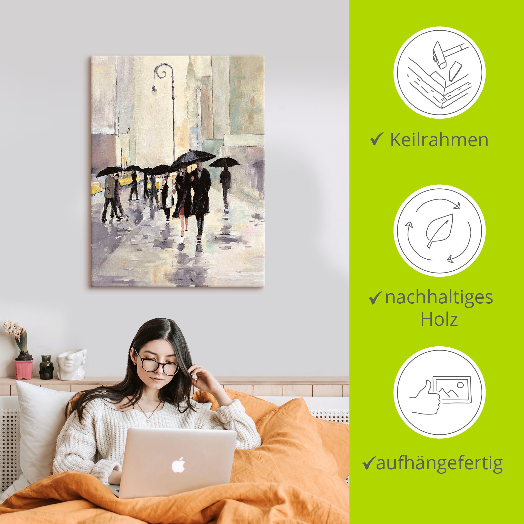 Artland Wandbild »Stadt im Regen«, Gruppen & Familien, (1 St.), als Leinwandbild, Poster in verschied. Größen