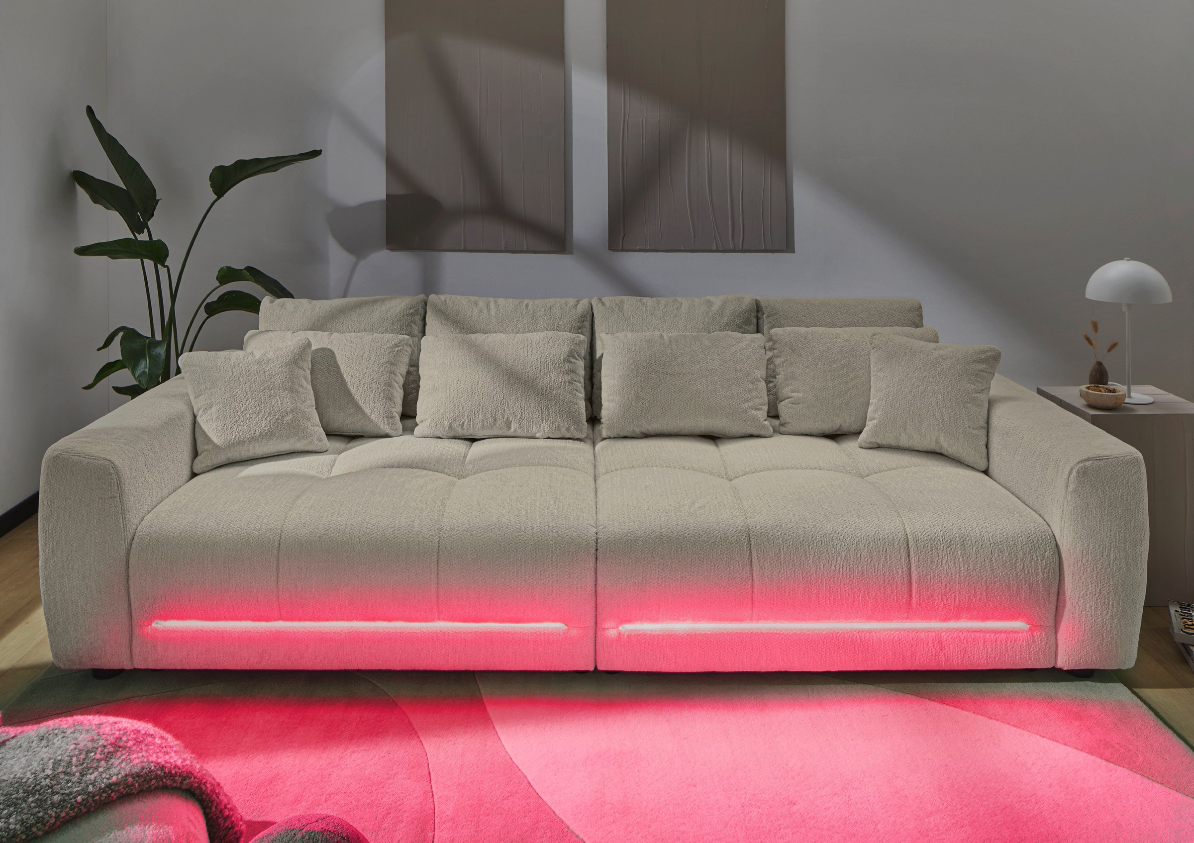 Jockenhöfer Gruppe Big-Sofa "Lumina, XXL, B: 294 cm, mit LED-RGB-Beleuchtung, Liegefläche 120x240cm" Mega-Sofa, inklusive Federkernpolsterung und 10 Kissen