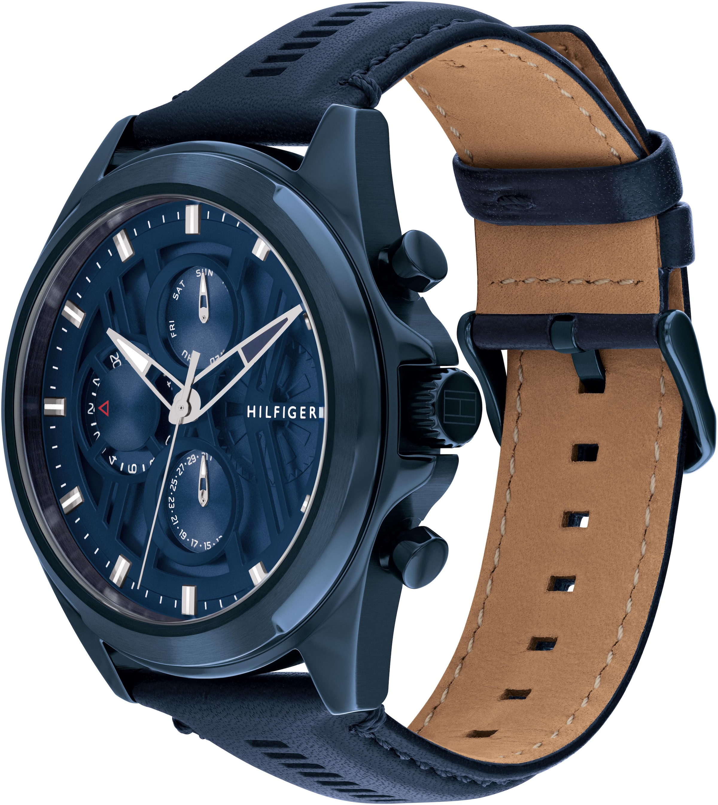 Tommy Hilfiger Multifunktionsuhr »JAX«, Quarzuhr, Armbanduhr, Herrenuhr, Lederarmband, analog, Tag, Wochentag