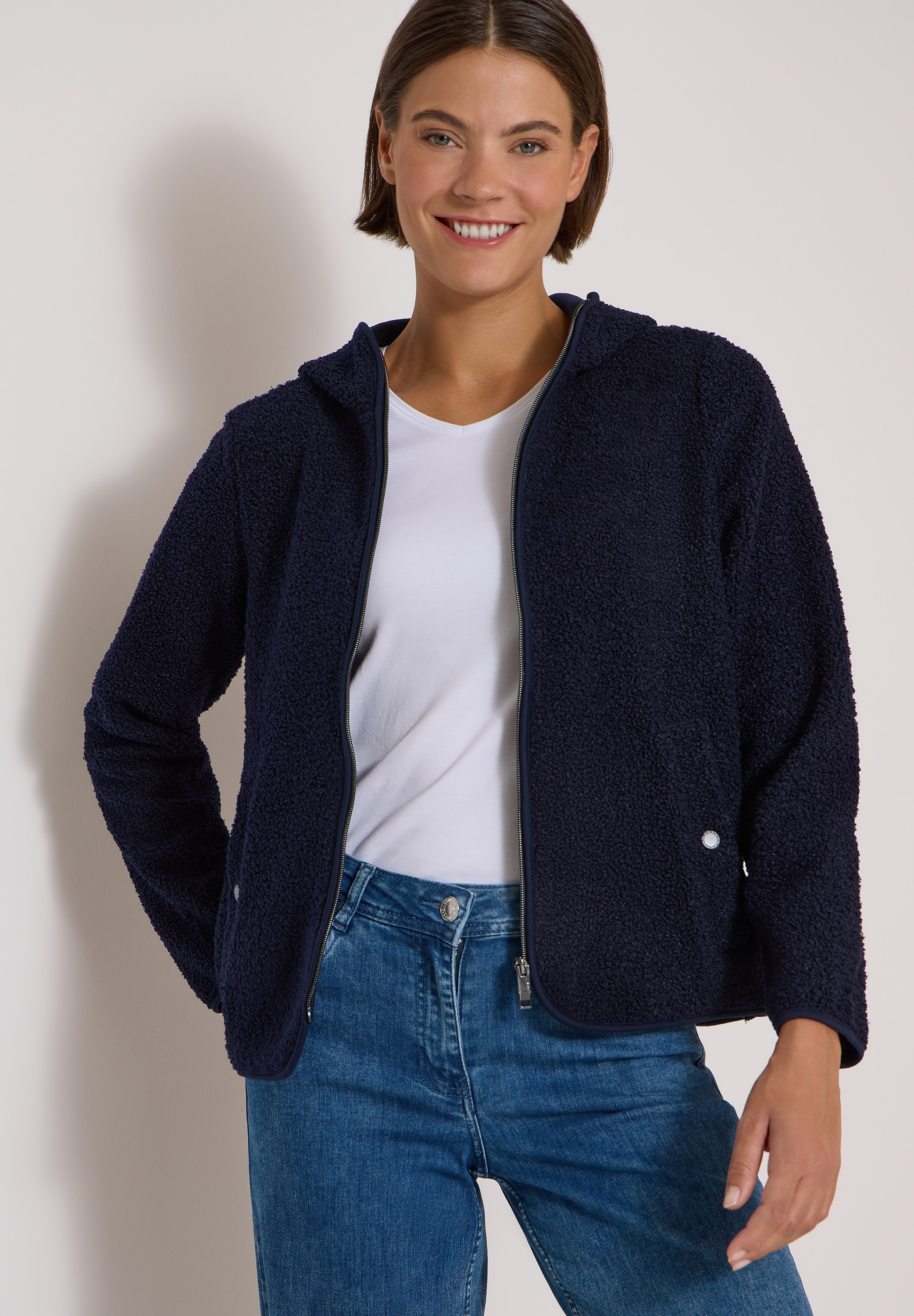 Cecil Kapuzenplüschjacke mit Kapuze unifarben, mit Kapuze