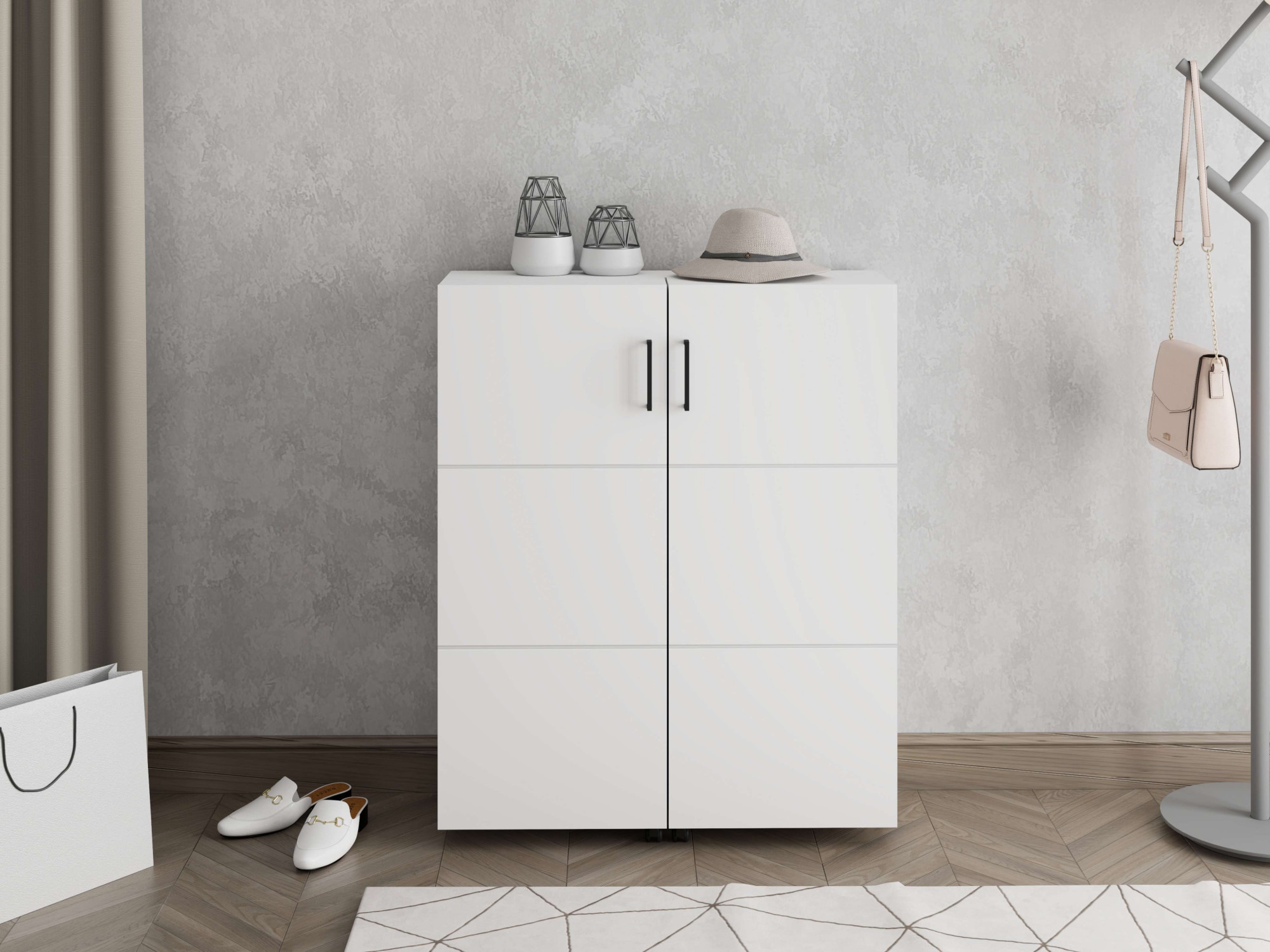 Home affaire Schuhschrank "Islay, Drehtüren auf Rollen, B/T/H: 91,6/32,4/113,2 cm" Schuhkommode mit Platz für ca. 24 Paar Schuhe bis Gr. 40