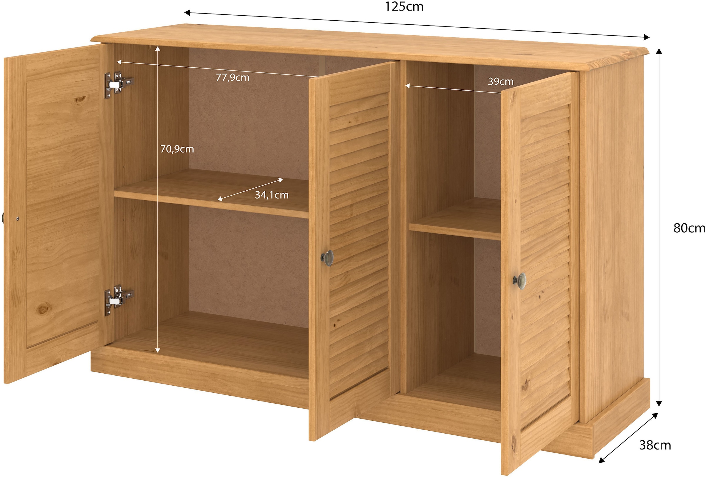 OTTO home Sideboard »Turia, mit Lamellentüren« Kommode aus massivem Kiefernholz, FSC®, Breite 125 cm