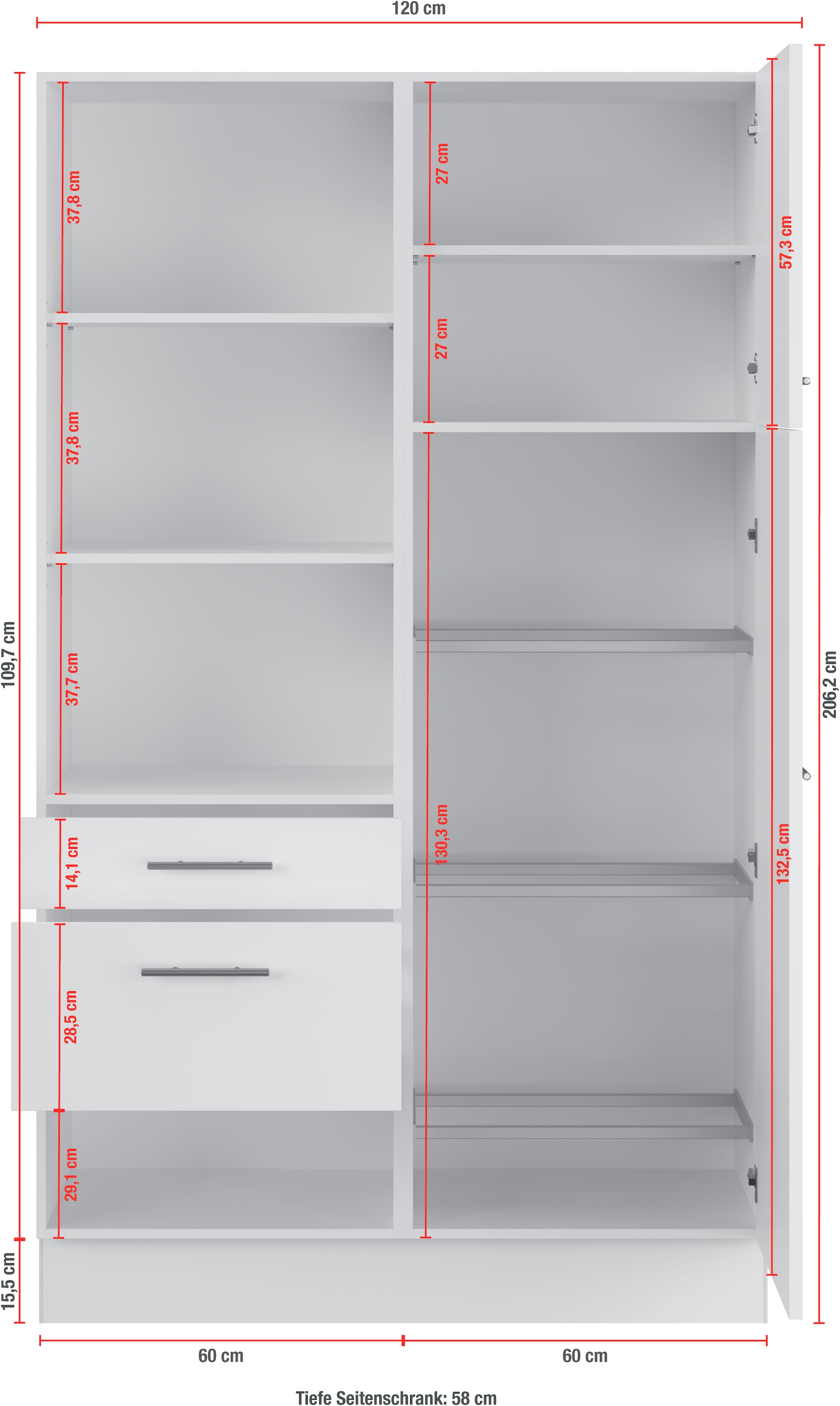 IMPULS KÜCHEN Mehrzweckschrank-Set »Warschau«, (3 St., Getränkekistenschrank und Seitenschrank, Breite 120 cm), Vielfältige Varianten verfügbar; kombinierbar mit anderen Artikeln
