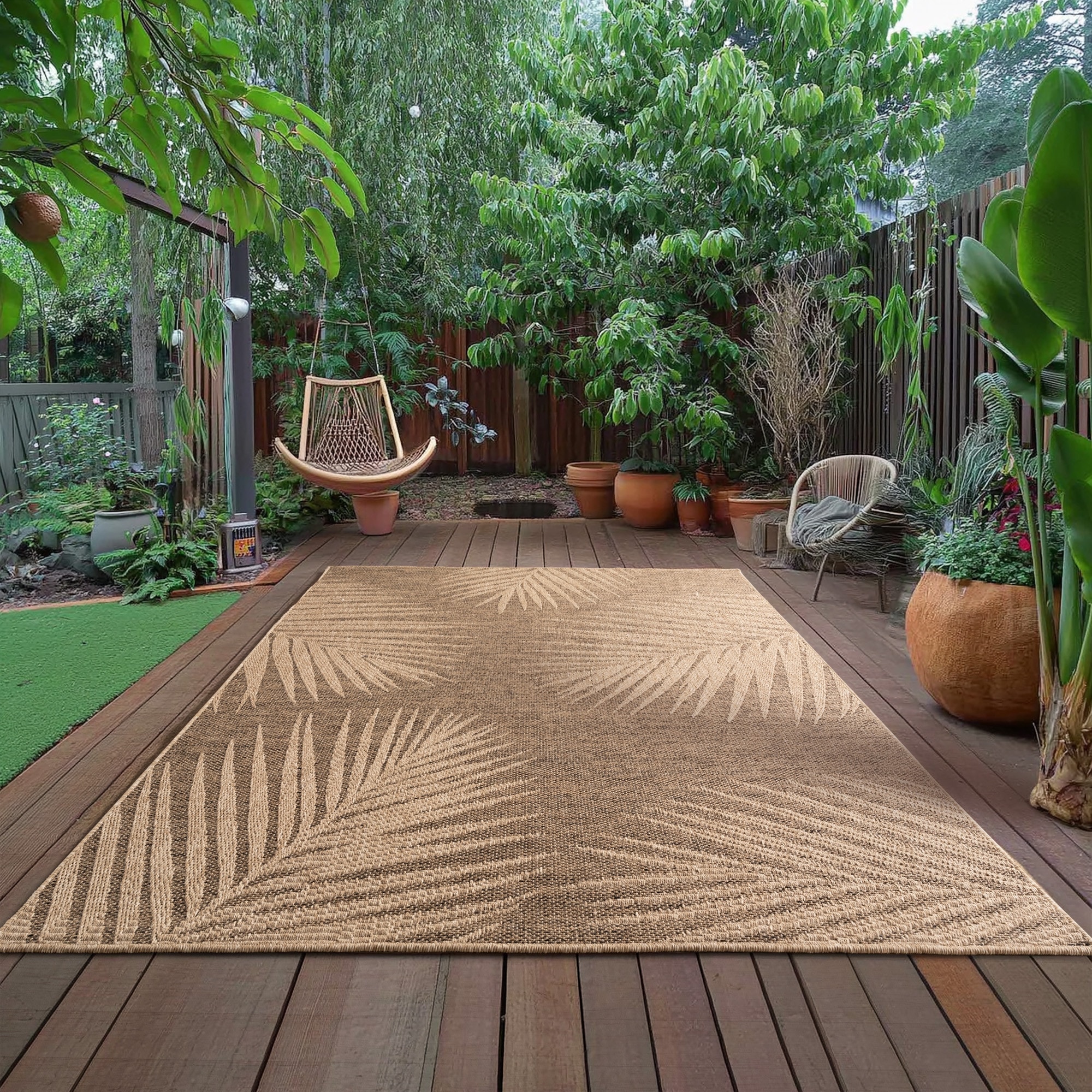 Ayyildiz Teppiche Outdoorteppich "TIMBER 1403, auch als Läufer und Rund" rechteckig 5 mm Höhe Läufer, Rund, In und Outdoor, Jute Sisal Optik, Wohnzimmer, Terasse