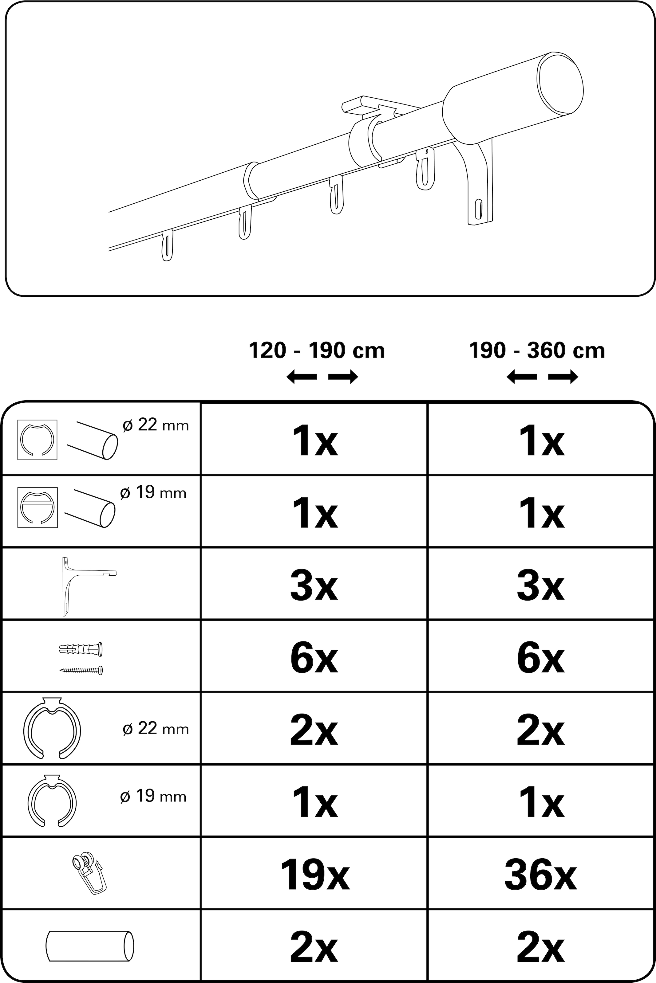 GARDINIA Gardinenstange »Gardinenstangen Set Thasos«, 1 läufig-läufig, mit Bohren, Schrauben, Wandmontage, Aluminium