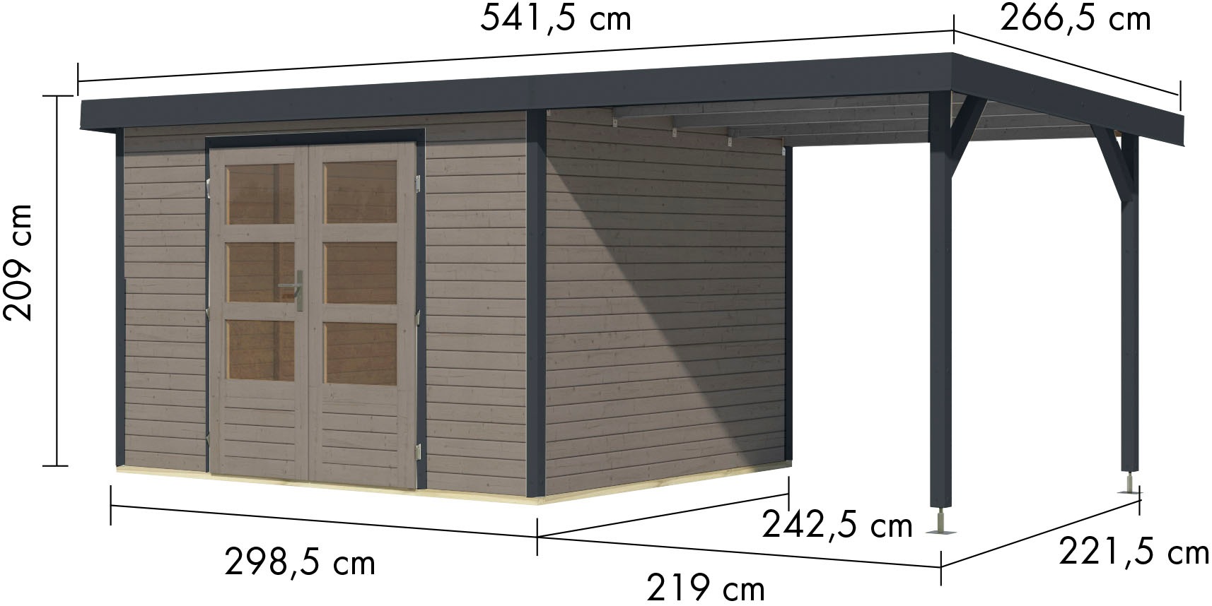 Karibu Gartenhaus »Jupiter 5«, in verschiedenen Farben, mit Anbaudach 2,35 m breit