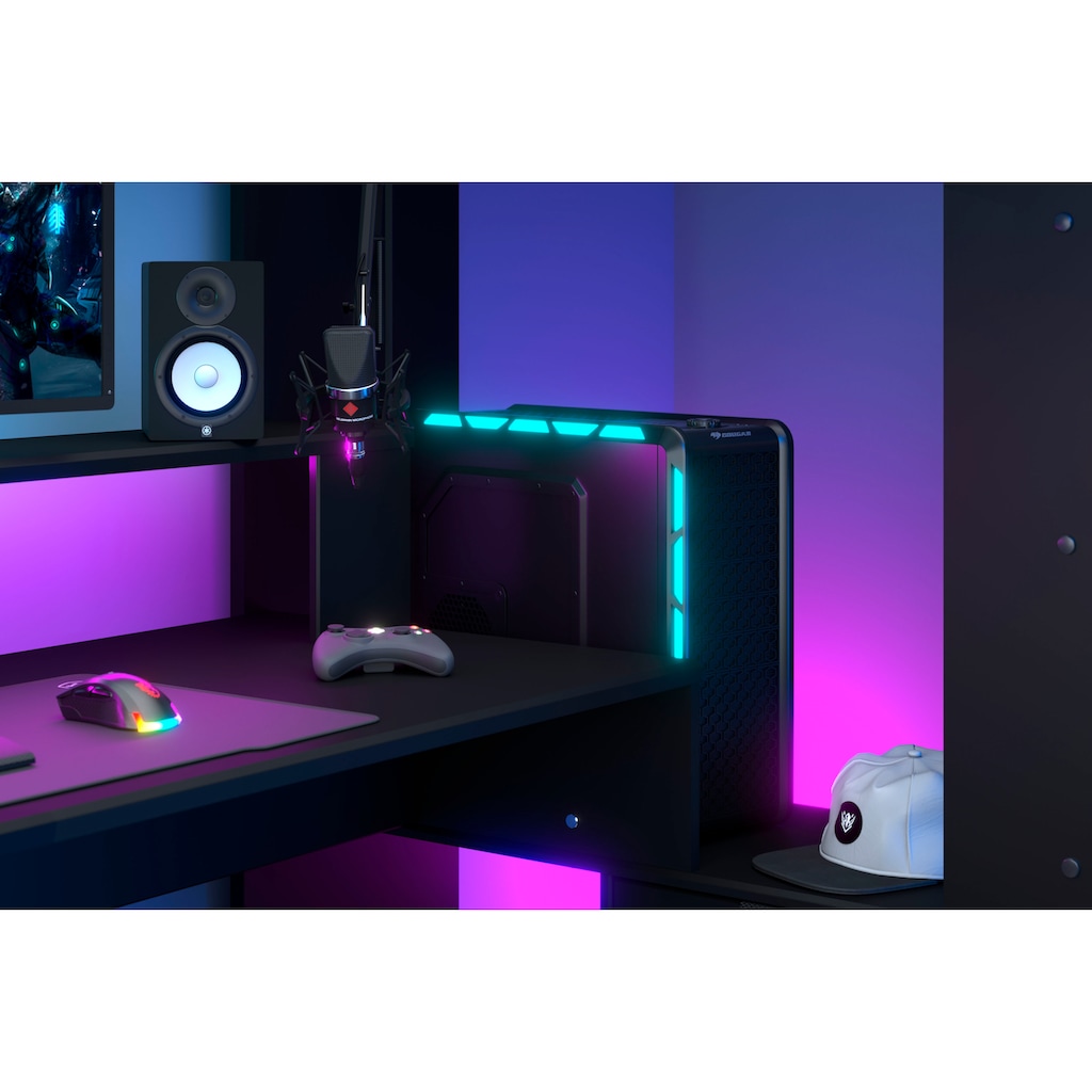 Parisot Hochbett »Gaming-Bett, mit Schreibtisch, USB Anschluss, LED, viel Stauraum«