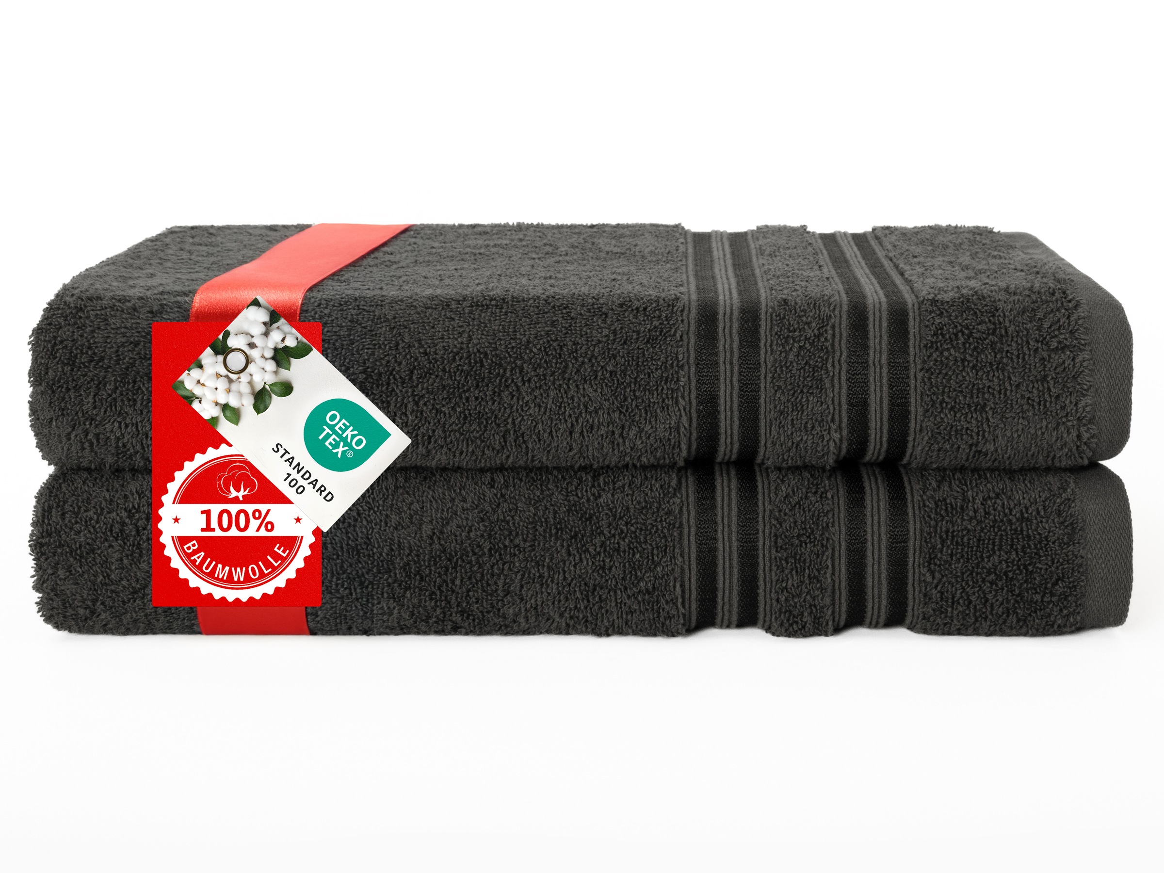 Thumbnail - HAMMETEX Duschtuch "2er Set Badetücher 70x140 cm, 100% Baumwolle, Weich & Saugstark" mit Bordüre, einfarbig, weich