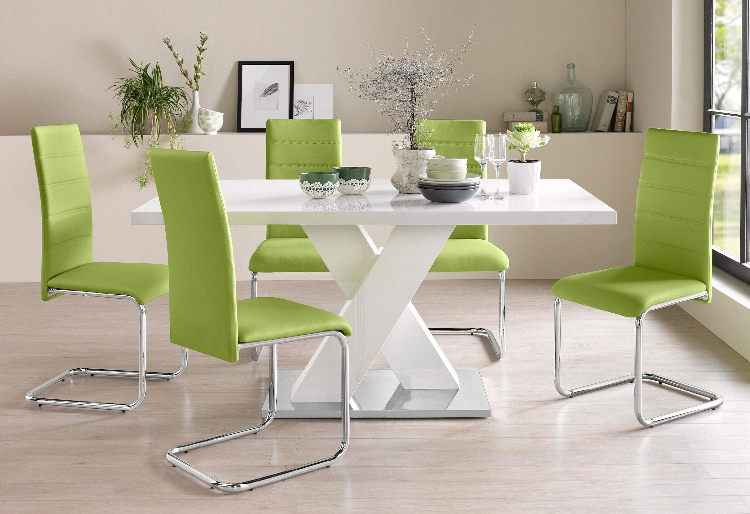 INOSIGN Esstisch »Ali, TOPSELLER! Modernes Design«, (Tisch, Küchentisch), Breite 160 cm, weiß Hochglanz, Bodenplatte aus Metall