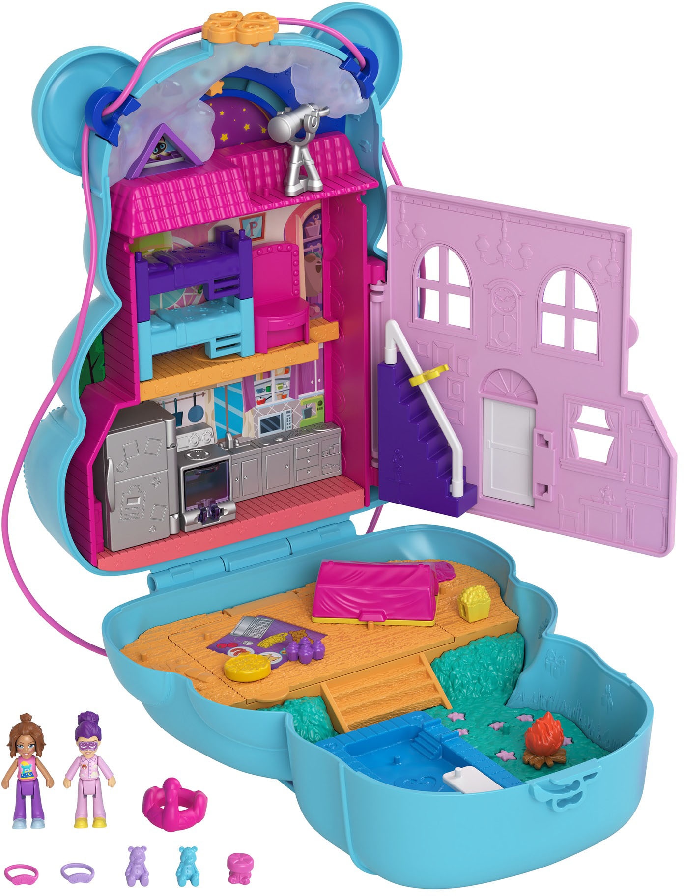 Polly Pocket Spielwelt »Sleepover Teddybär-Tasche«, mit 2 Figuren und Zubehör