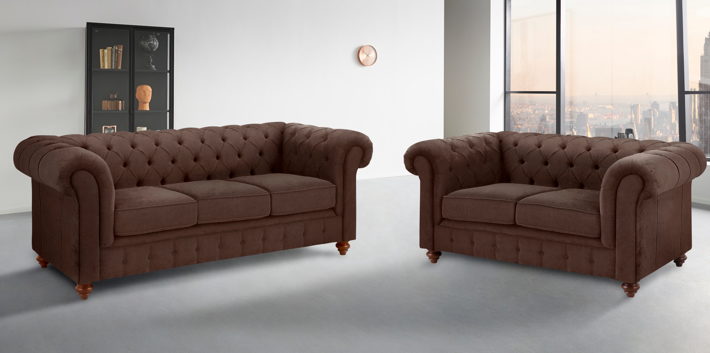 OTTO home Sitzgruppe "Chesterfield" 2 Stk. tlg. hochwertige Knopfheftung, bestehend aus 2- und 3-Sitzer