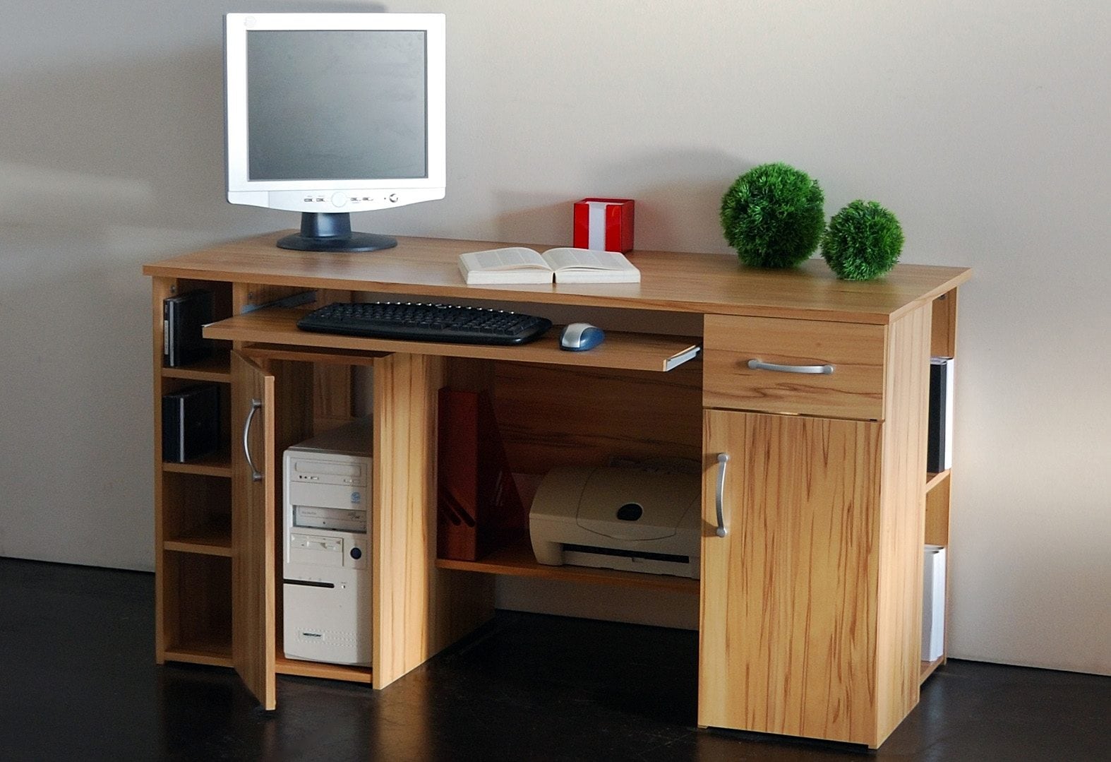 VOGL Möbelfabrik Schreibtisch »Tim mit seitlich offenen Fächern & Tastaturauszug,«, Druckerablage, 1 Schublade, Breite 138 cm, Made in Germany