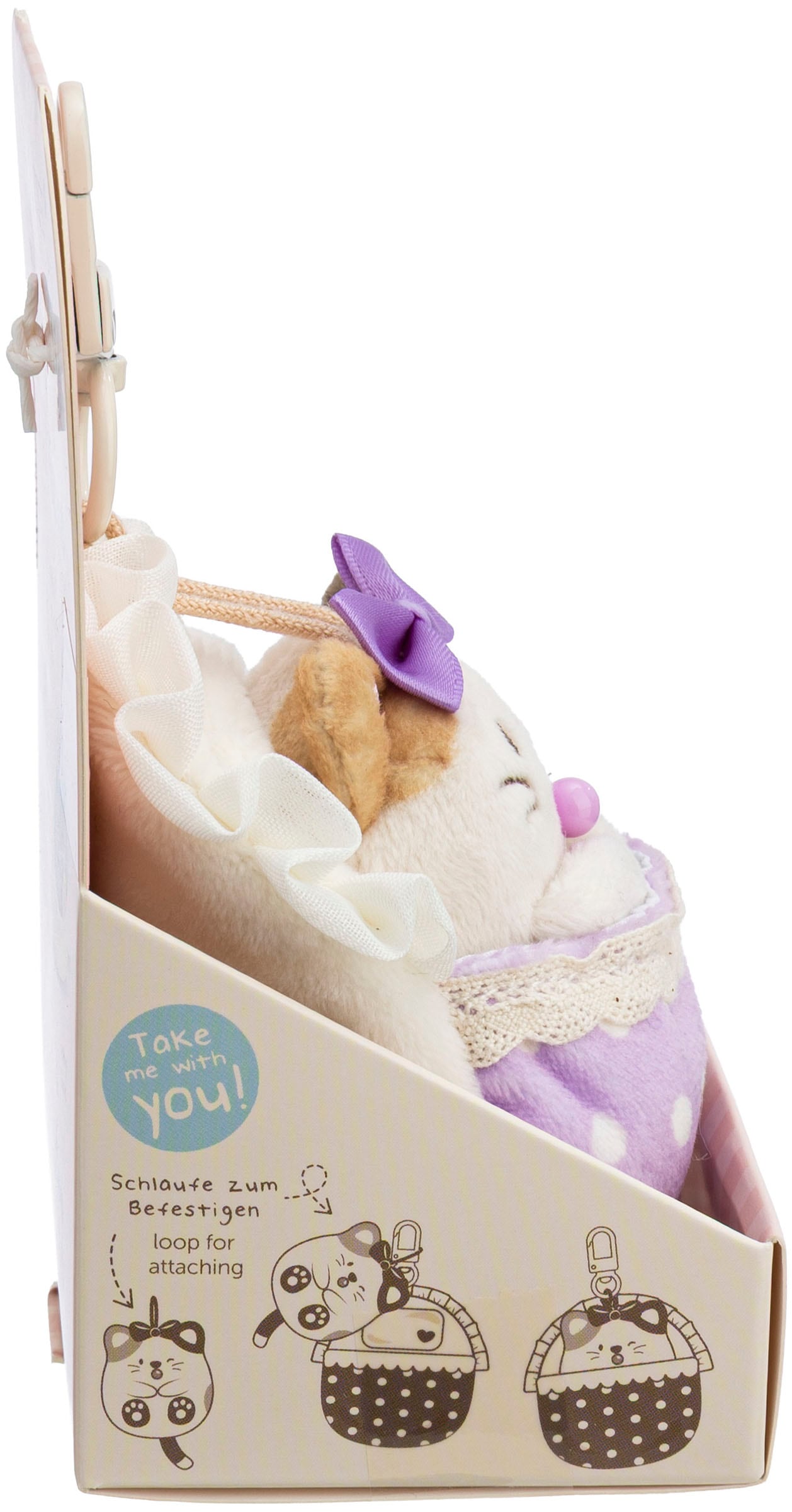 Nici »mymochi, Set Katze Angy 7cm mit Babyflasche & Bettchen mit Karabiner« in Geschenkbox