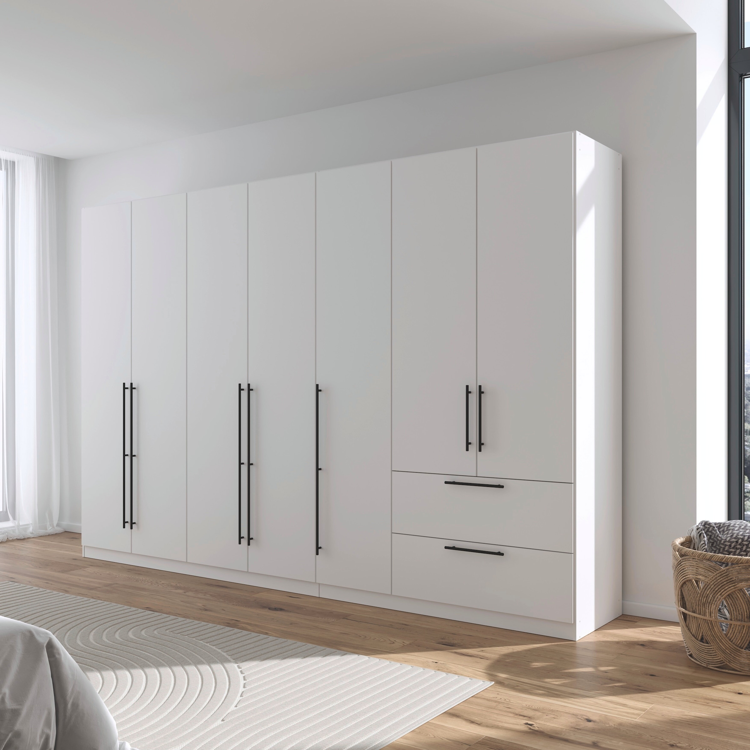 rauch Kleiderschrank »Drehtürenschrank Schrank Garderobe Wäscheschrank Schlafzimmer AVOLA«, (in 3 verschiedenen Ausstattungen BASIC/CLASSIC/PREMIUM), mit hochwertigen Stangengriffen in Schwarz aus Metall MADE IN GERMANY
