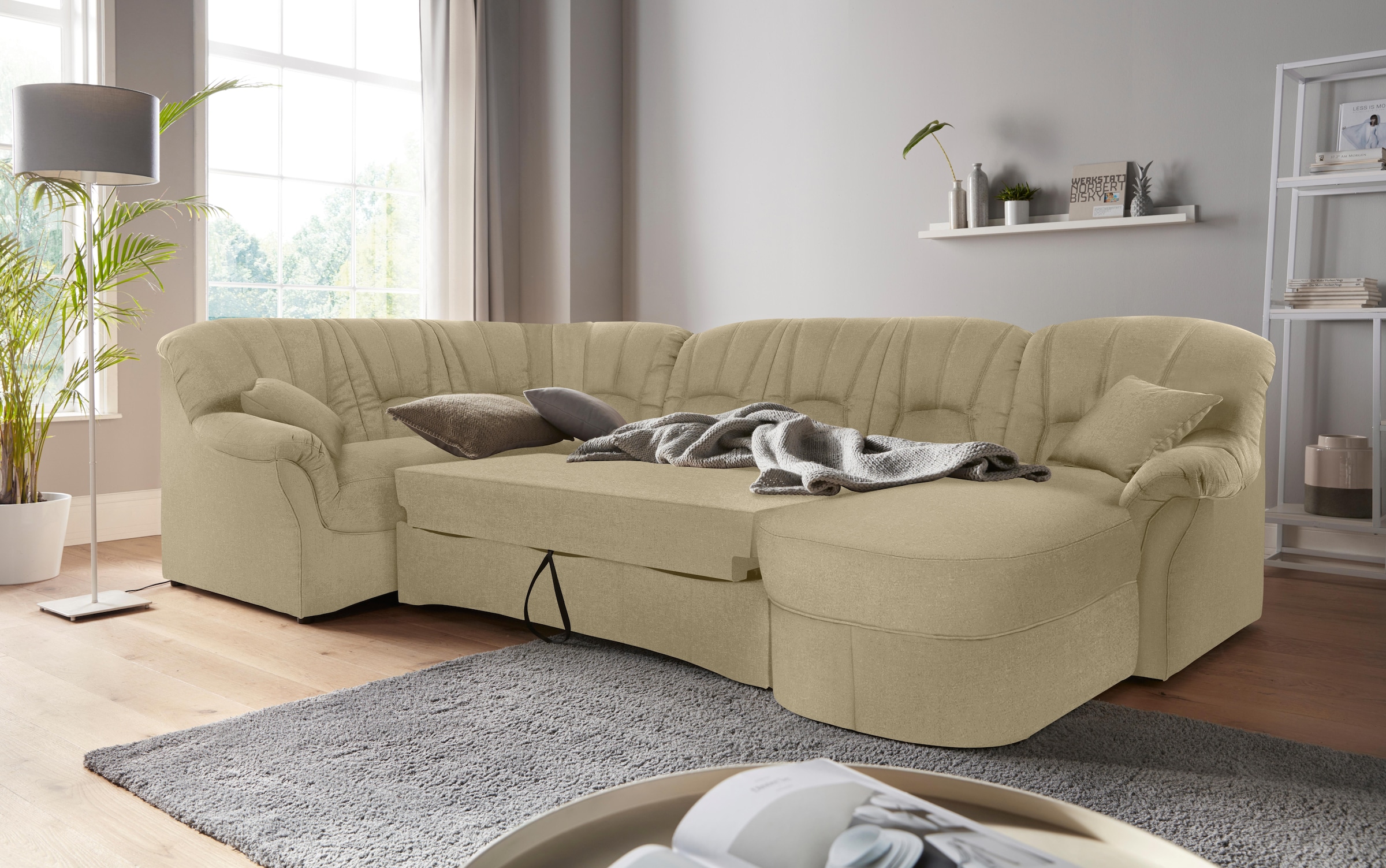 DOMO collection Wohnlandschaft »Bahia mit viel Platz, zeitloses Design, U-Form«, wahlweise mit Bettfunktion