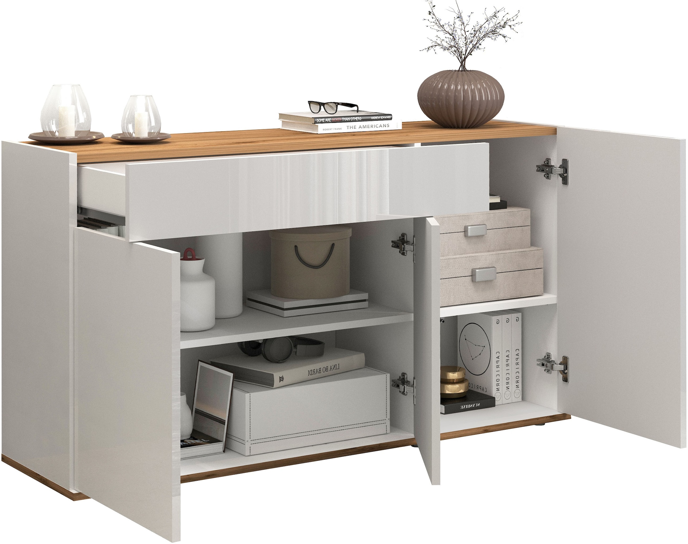 INOSIGN Sideboard »Garda, Kommode, Schrank, Kredenz«, 3 Türen, 1 Schublade, grifflos Breite 120,1 cm