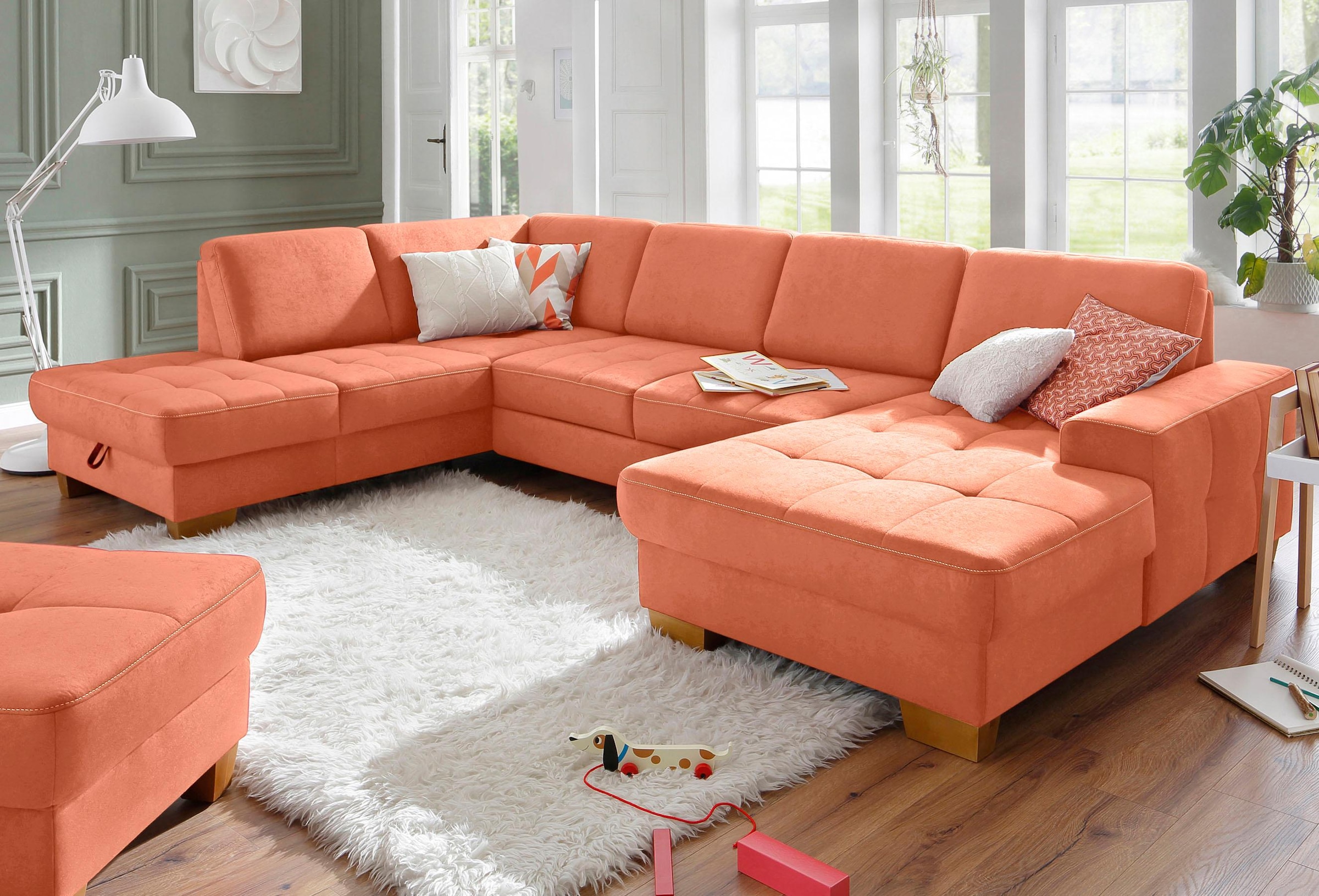OTTO home Wohnlandschaft "Puccini U-Form" mit Federkern, Sitztiefenverstellung, Kontrastnaht