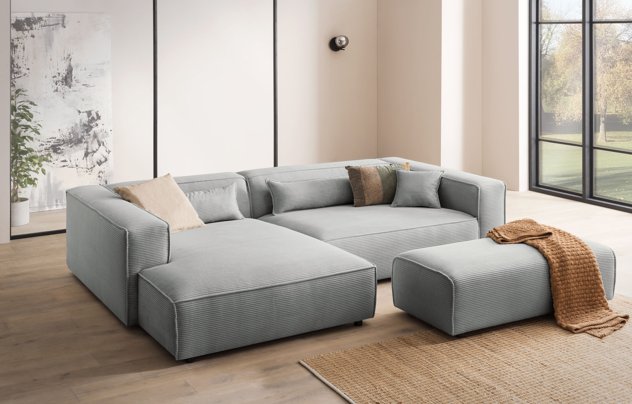 LeGer Home by Lena Gercke Ecksofa "PIARA XXL Cord, L-Form, Schlaffunktion" Hocker stellbar zum Schlafsofa (Krokodilverbinder), tiefe Sitzfläche